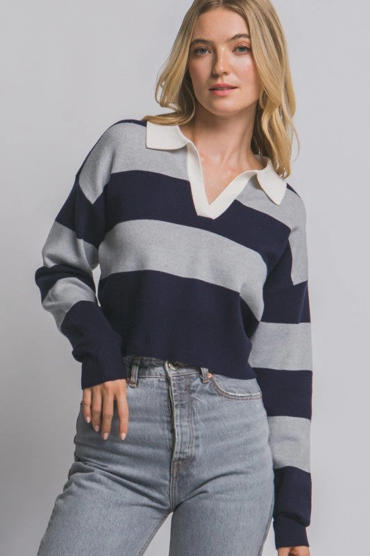 City Casual Lightweight Construction Isabella Stripe Polo Sweater