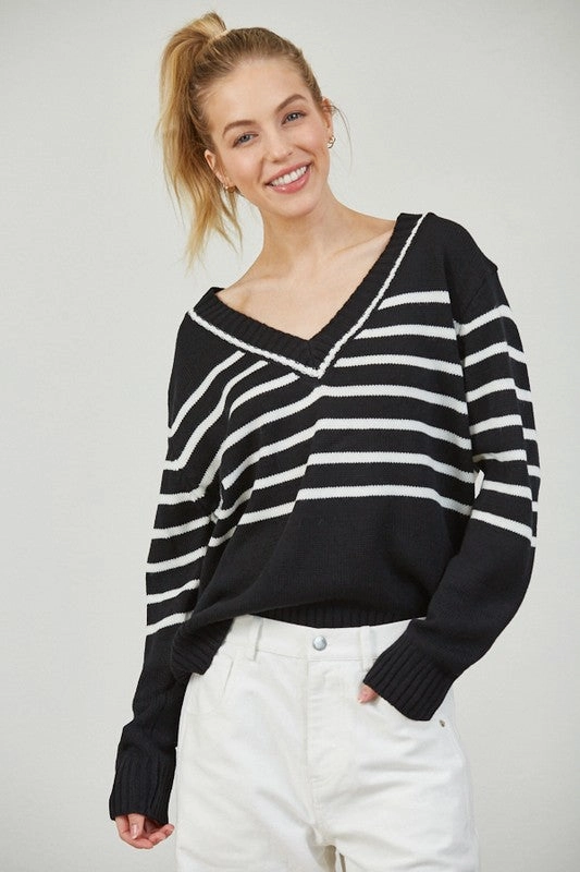 ISLA STRIPE V NECK SWEATER QuickDry LightReflectiveTrim