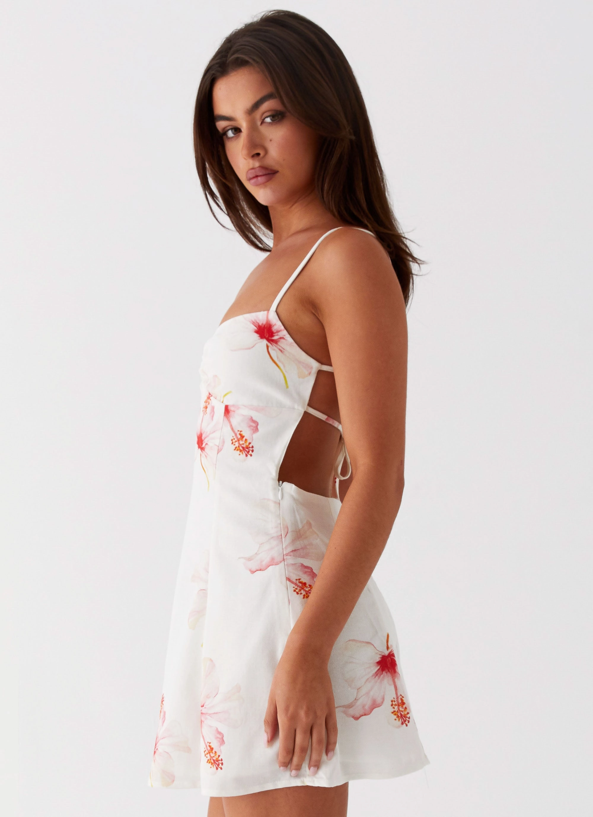 Pearl-Detail Isra Linen Mini Dress - Camellia