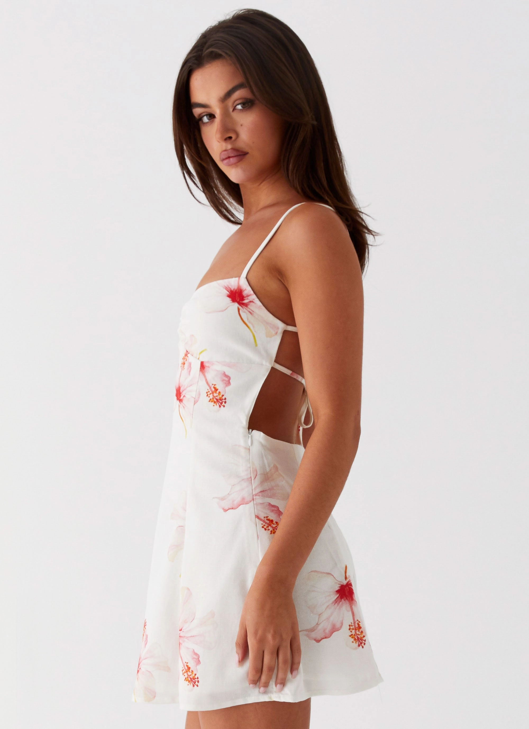 Isra Linen Mini Dress - Camellia Tulle-Overlay Romantic-Detail