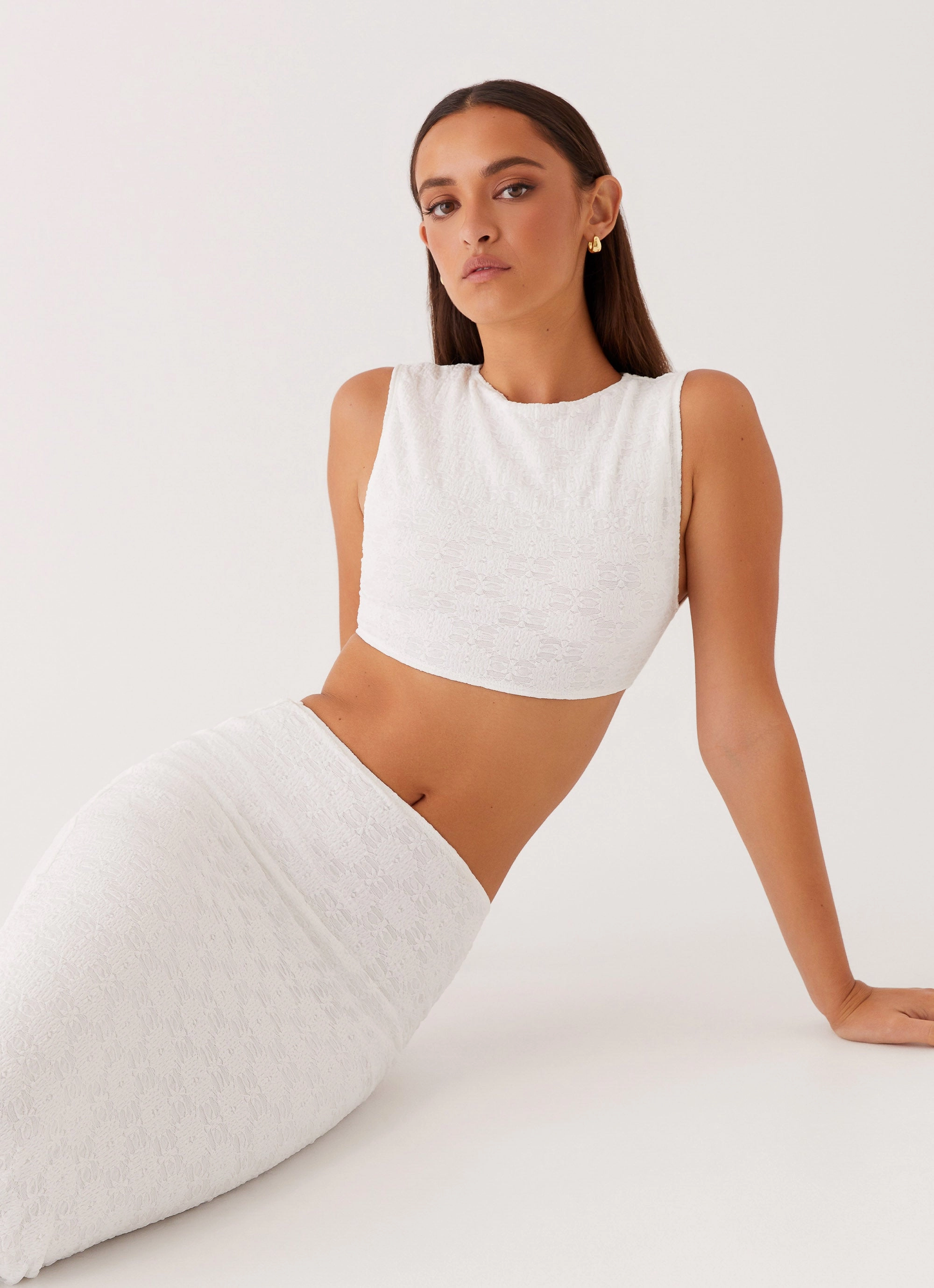 Layered Sleeve SnagResistant Fabric Issey Crop Top - White