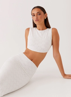 Layered Sleeve SnagResistant Fabric Issey Crop Top - White