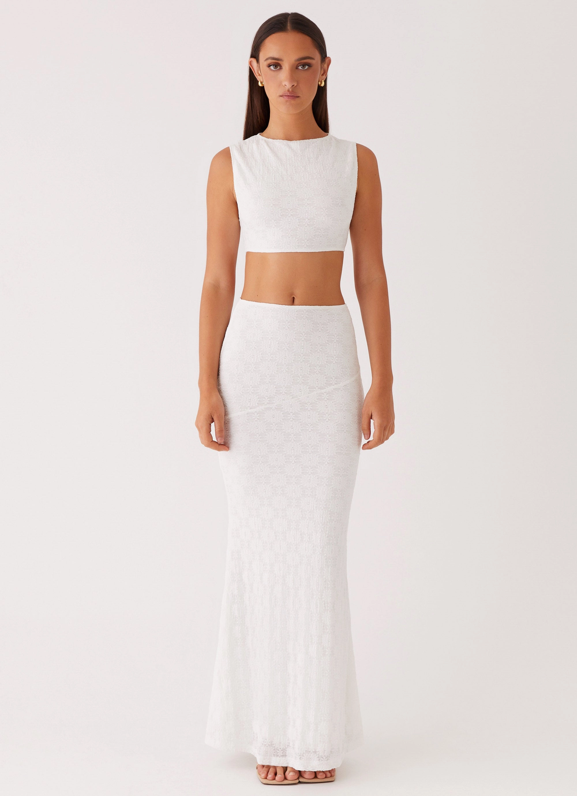 Issey Crop Top - White Distressed Texture Stylish Dress
