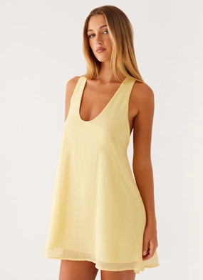Feminine flowing piece Hand-Wash Industry Mini Dress - Pastel Yellow