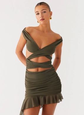 Cloud Light Ivy Whisper Mini Dress - Khaki