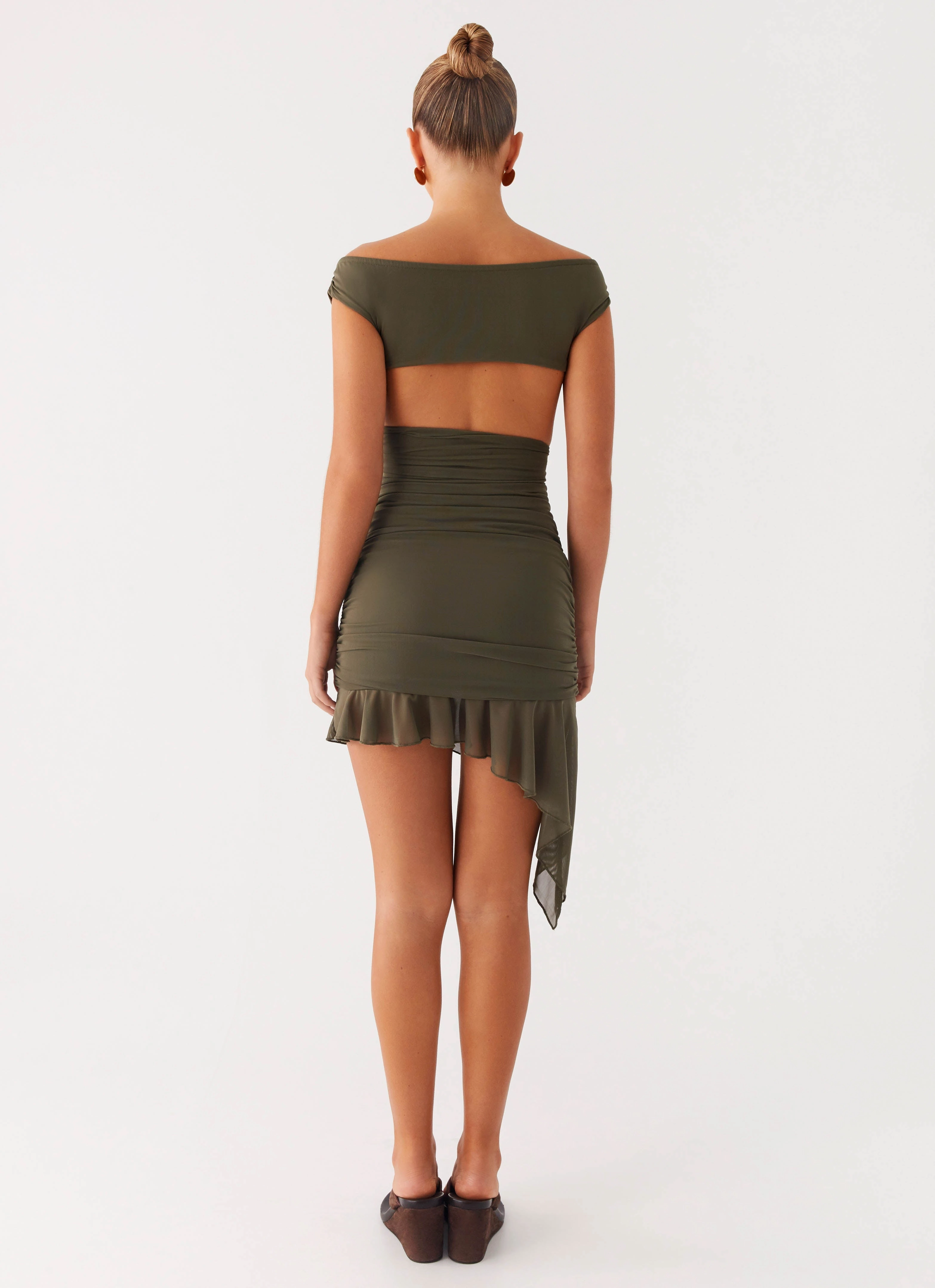 Ivy Whisper Mini Dress - Khaki Front Detail
