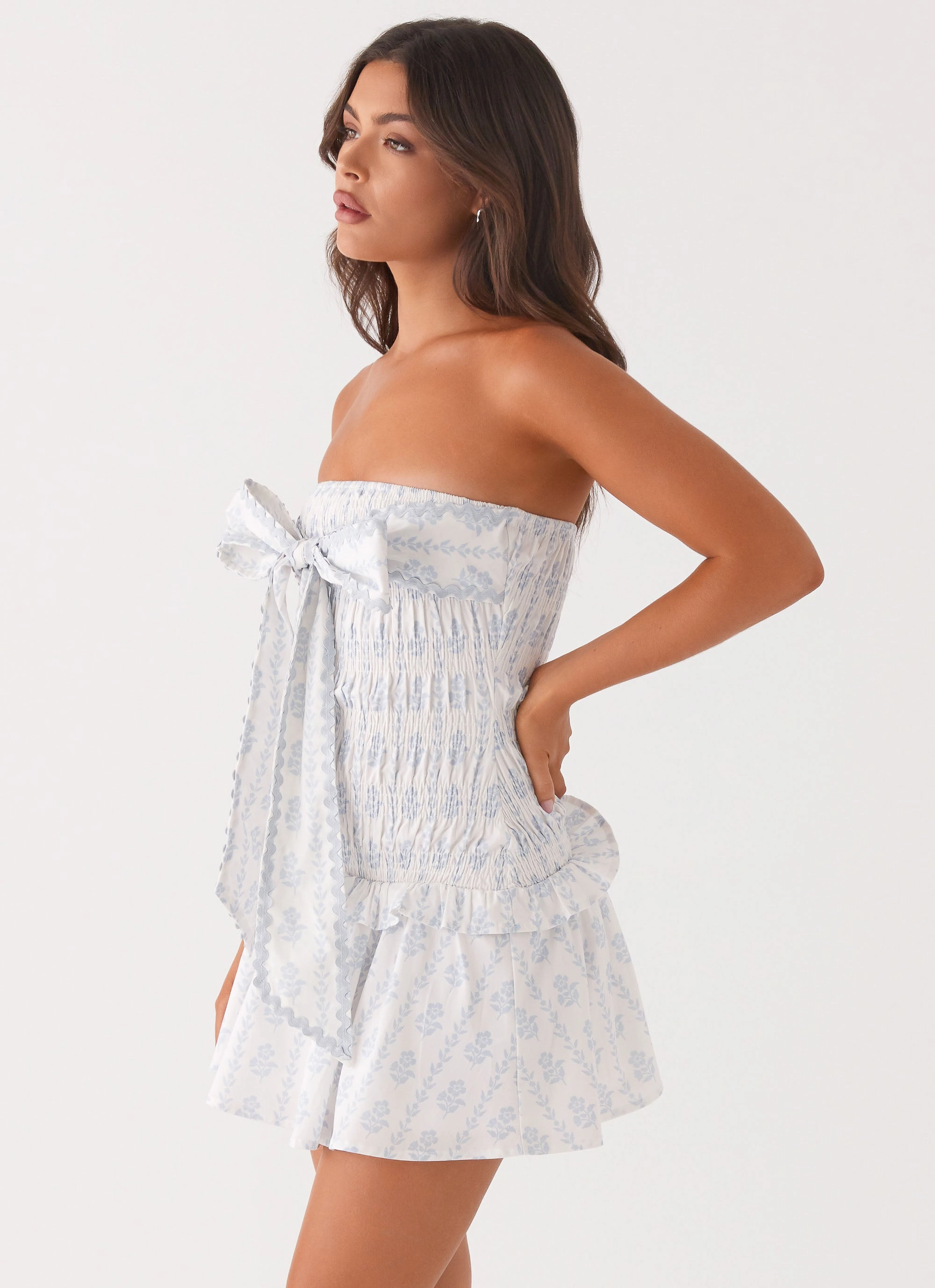Izi Shirred Mini Dress - Sweet Daydream Print Travel Option Euro Touch