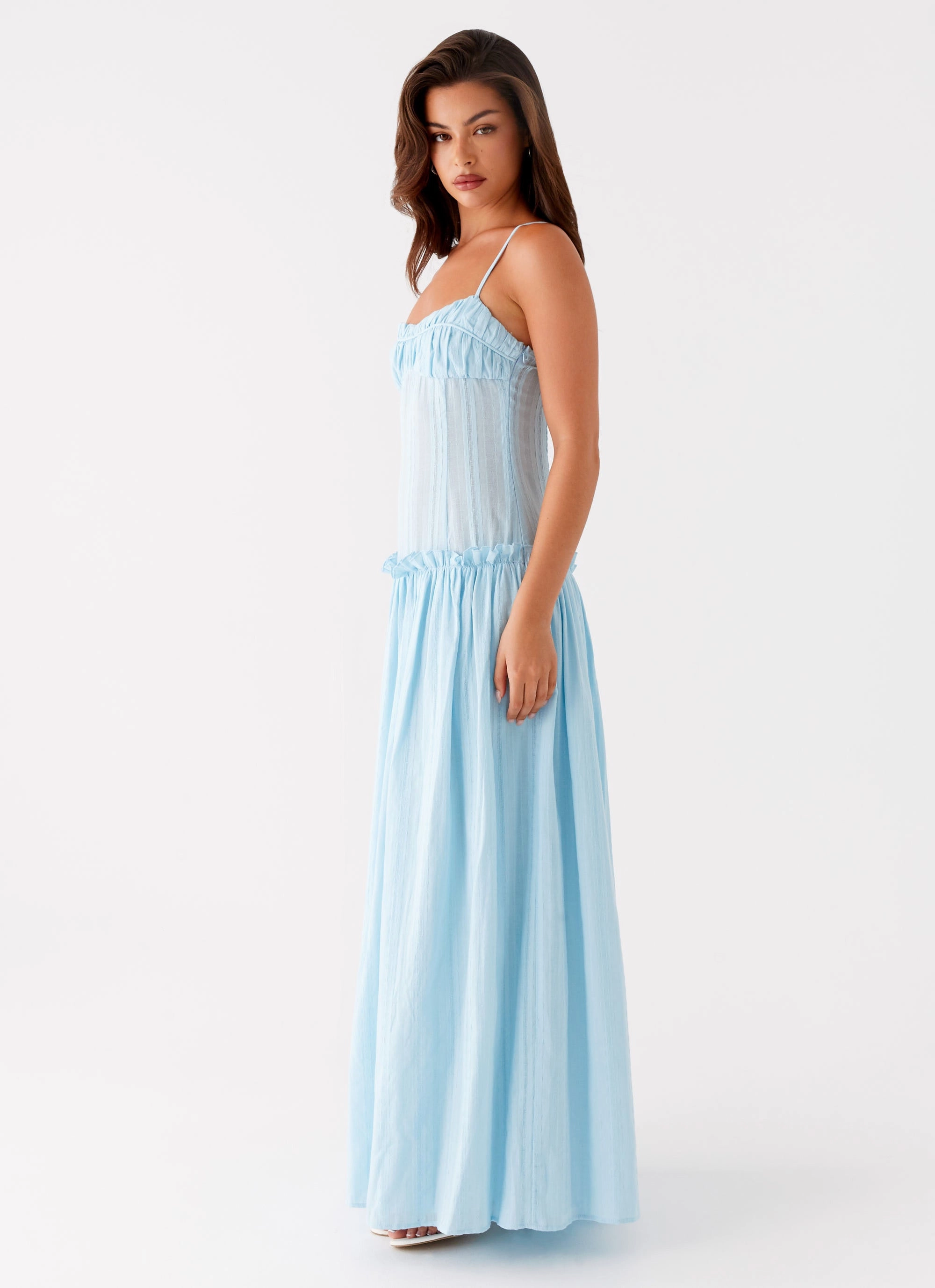 Skin Tone Edge Detail Jacinda Drop Waist Maxi Dress - Blue