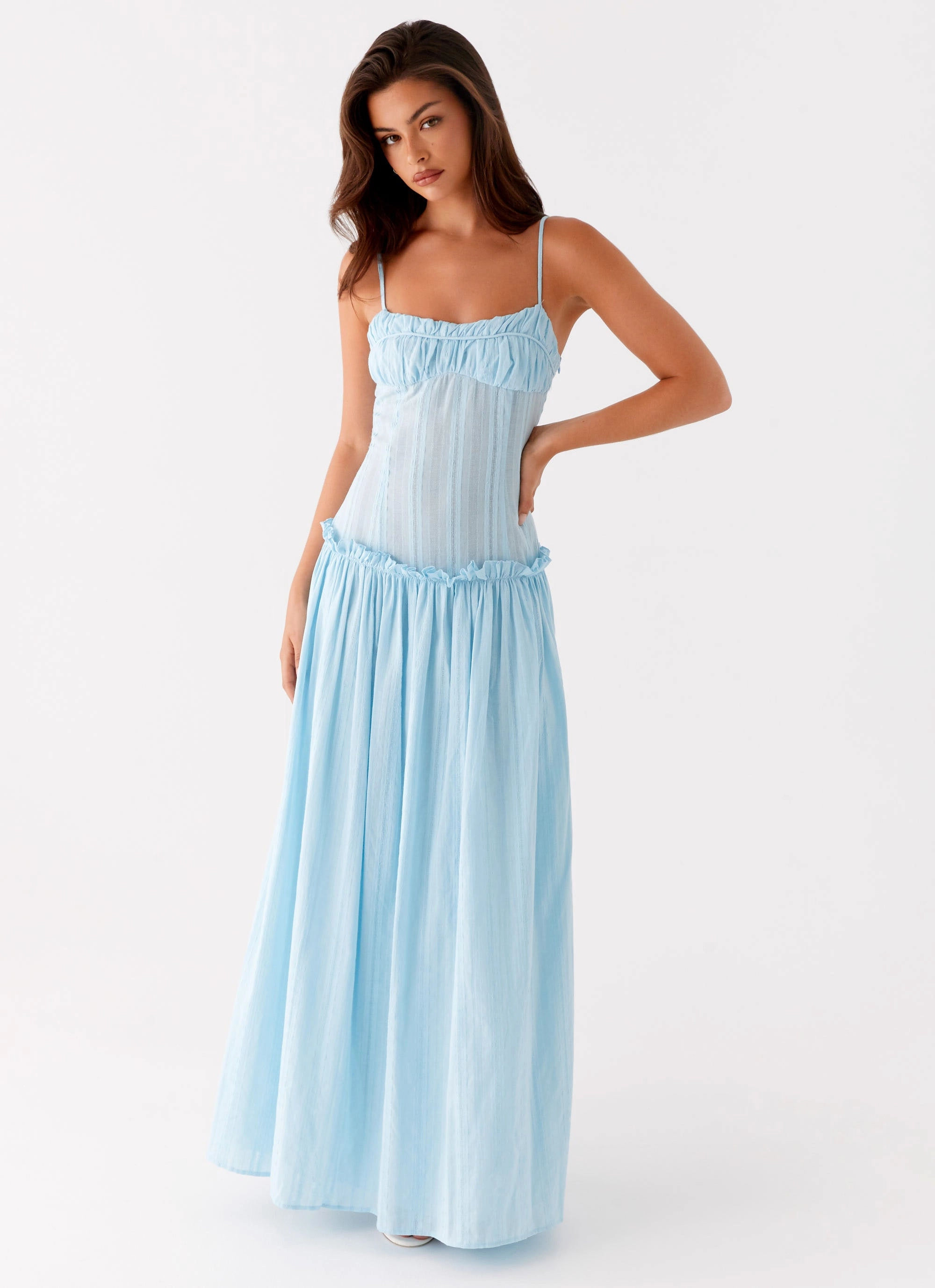 Jacinda Drop Waist Maxi Dress - Blue Shore Time Color-Blocked