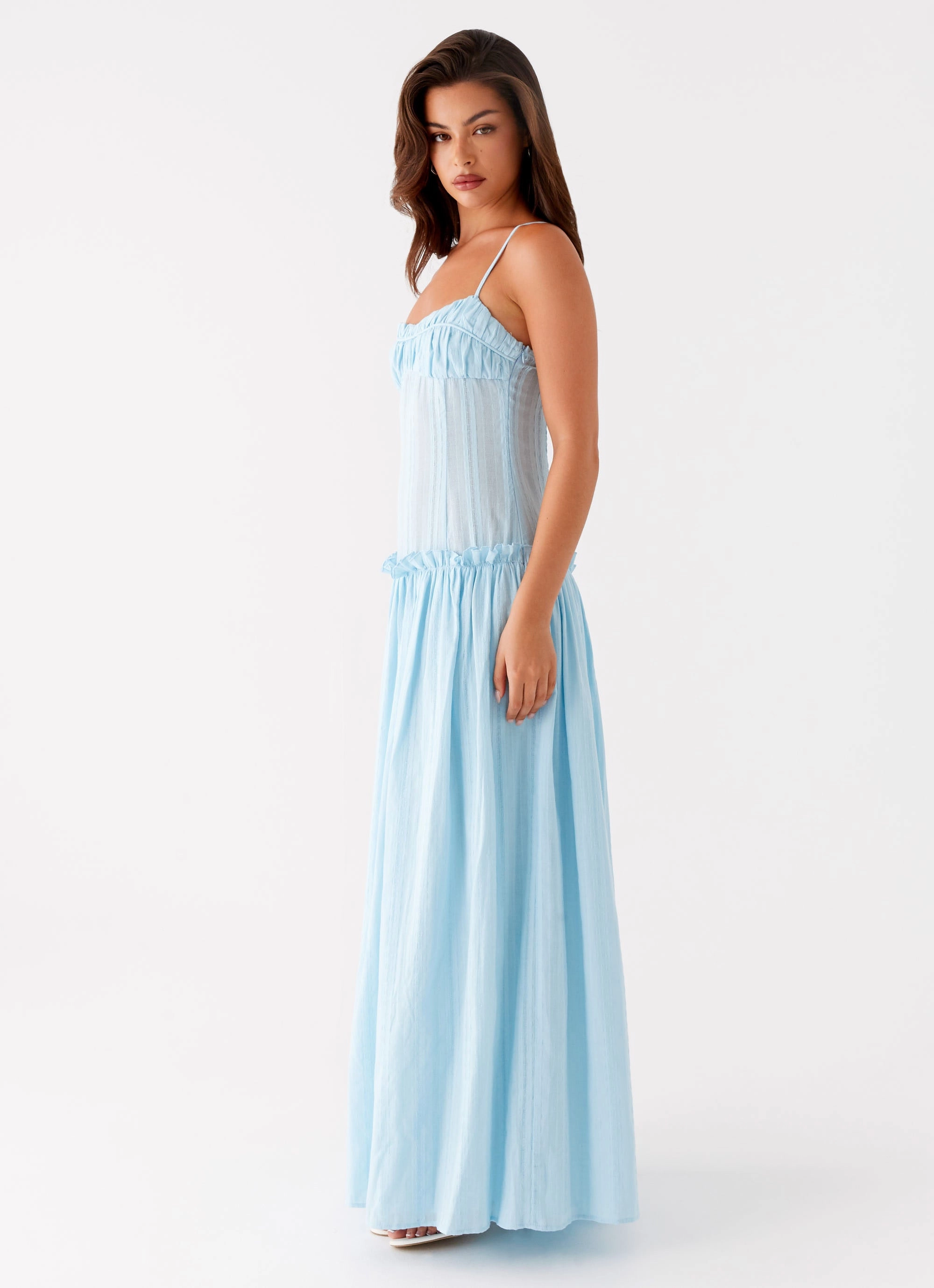 Jacinda Drop Waist Maxi Dress - Blue Elegant knee-length dress Gentle Flow