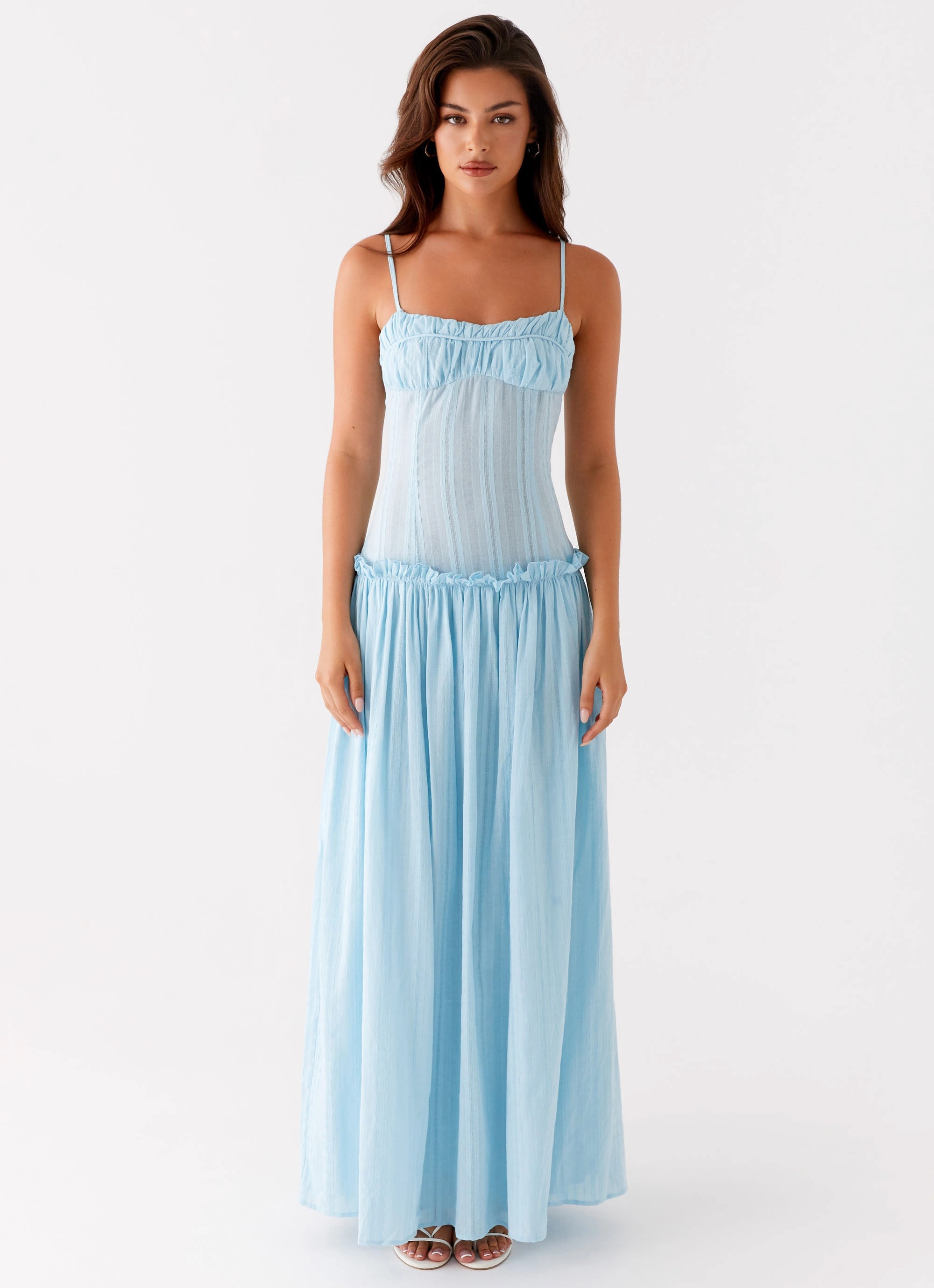 Jacinda Drop Waist Maxi Dress - Blue Linen Love Classic Motion