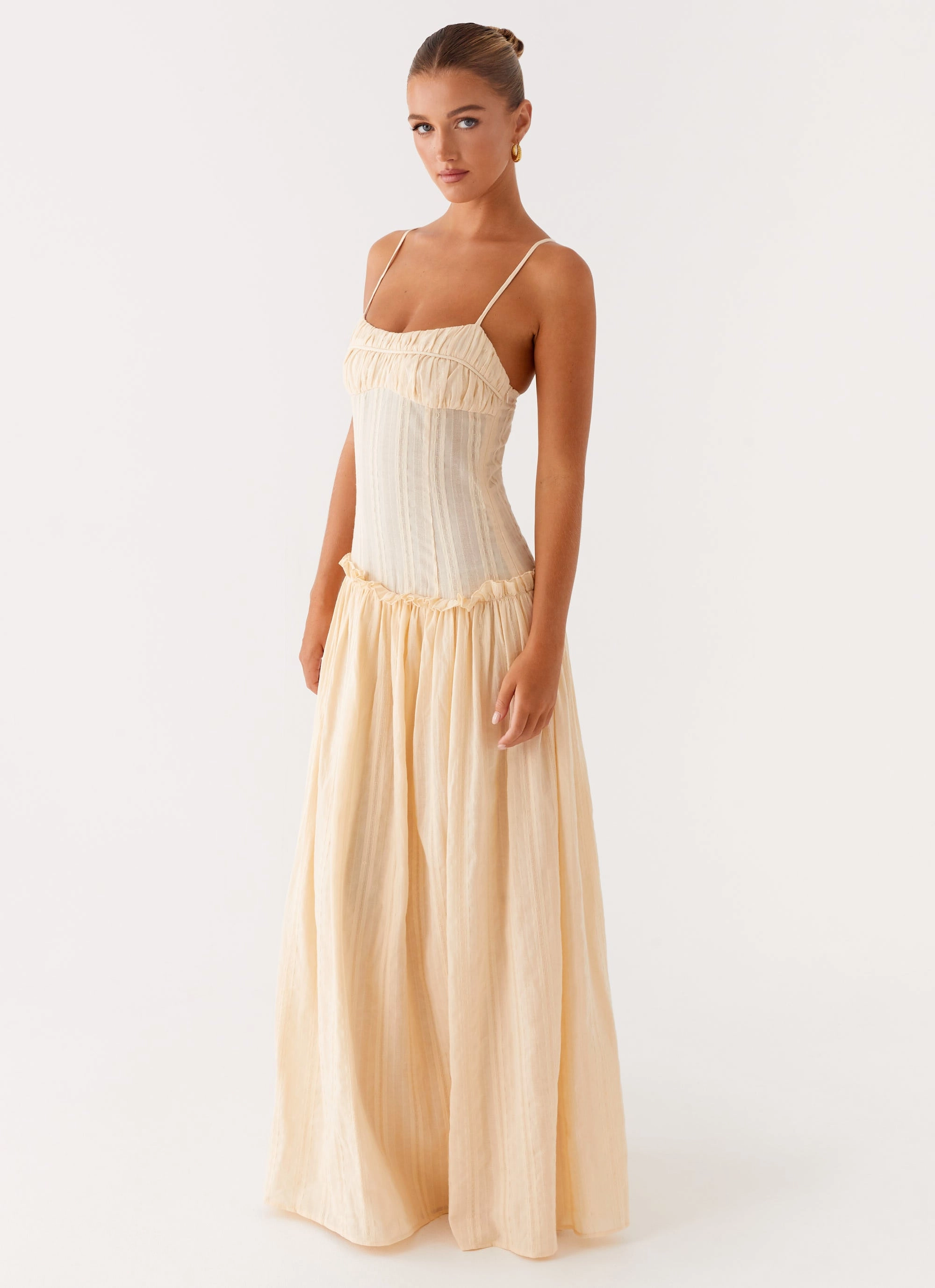 Jacinda Drop Waist Maxi Dress - Cream Minimal Detail