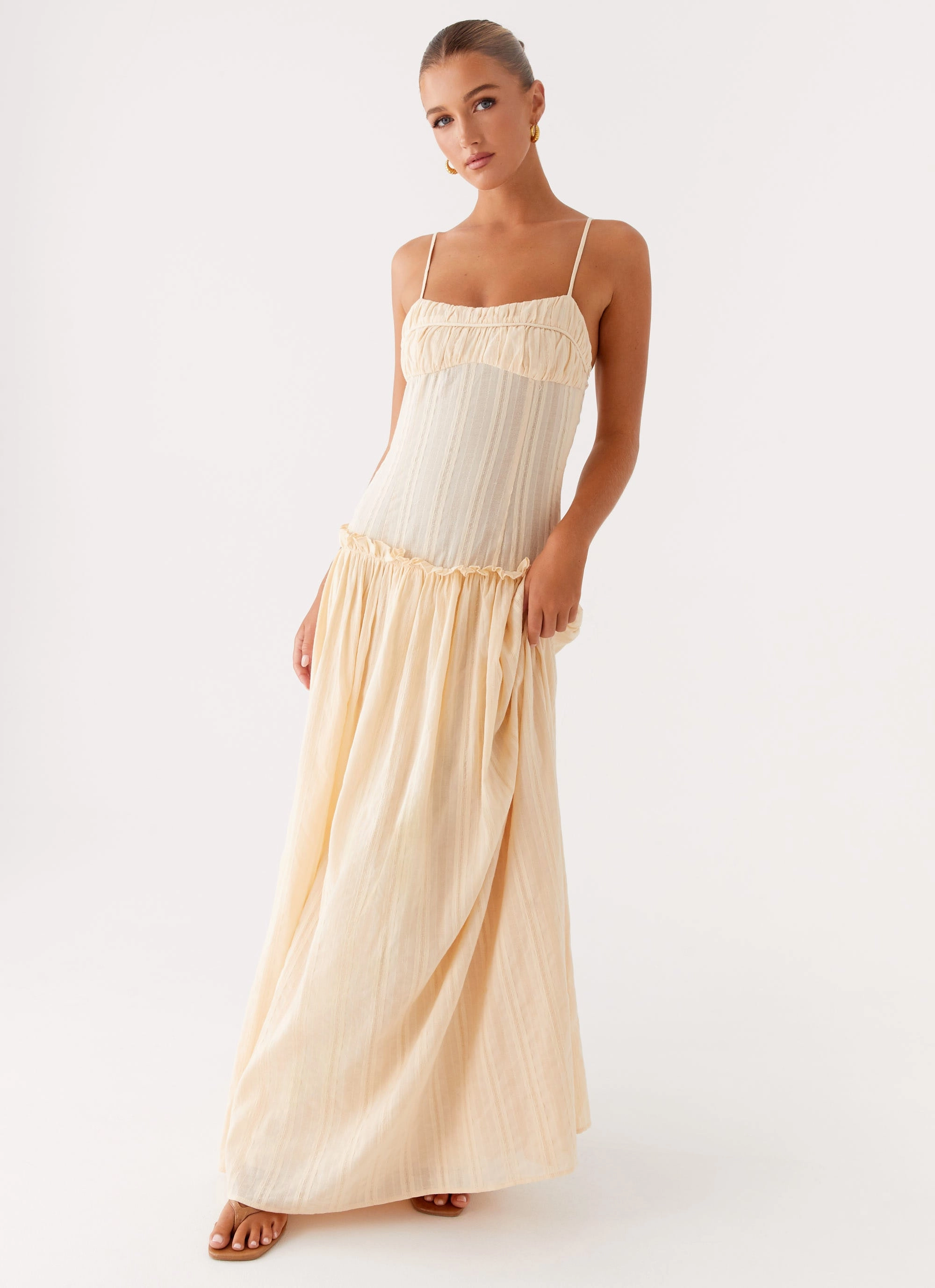 Grace Base Jacinda Drop Waist Maxi Dress - Cream
