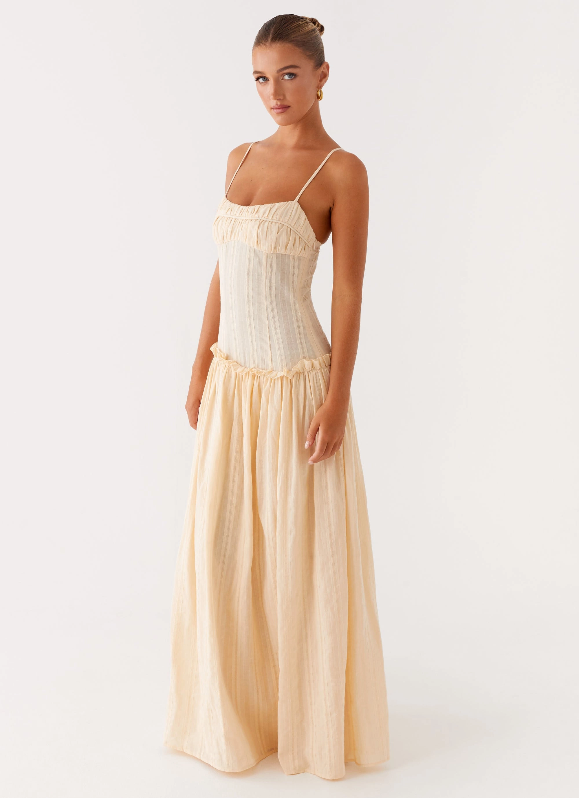 Jacinda Drop Waist Maxi Dress - Cream All-Day Wear Sage Detail