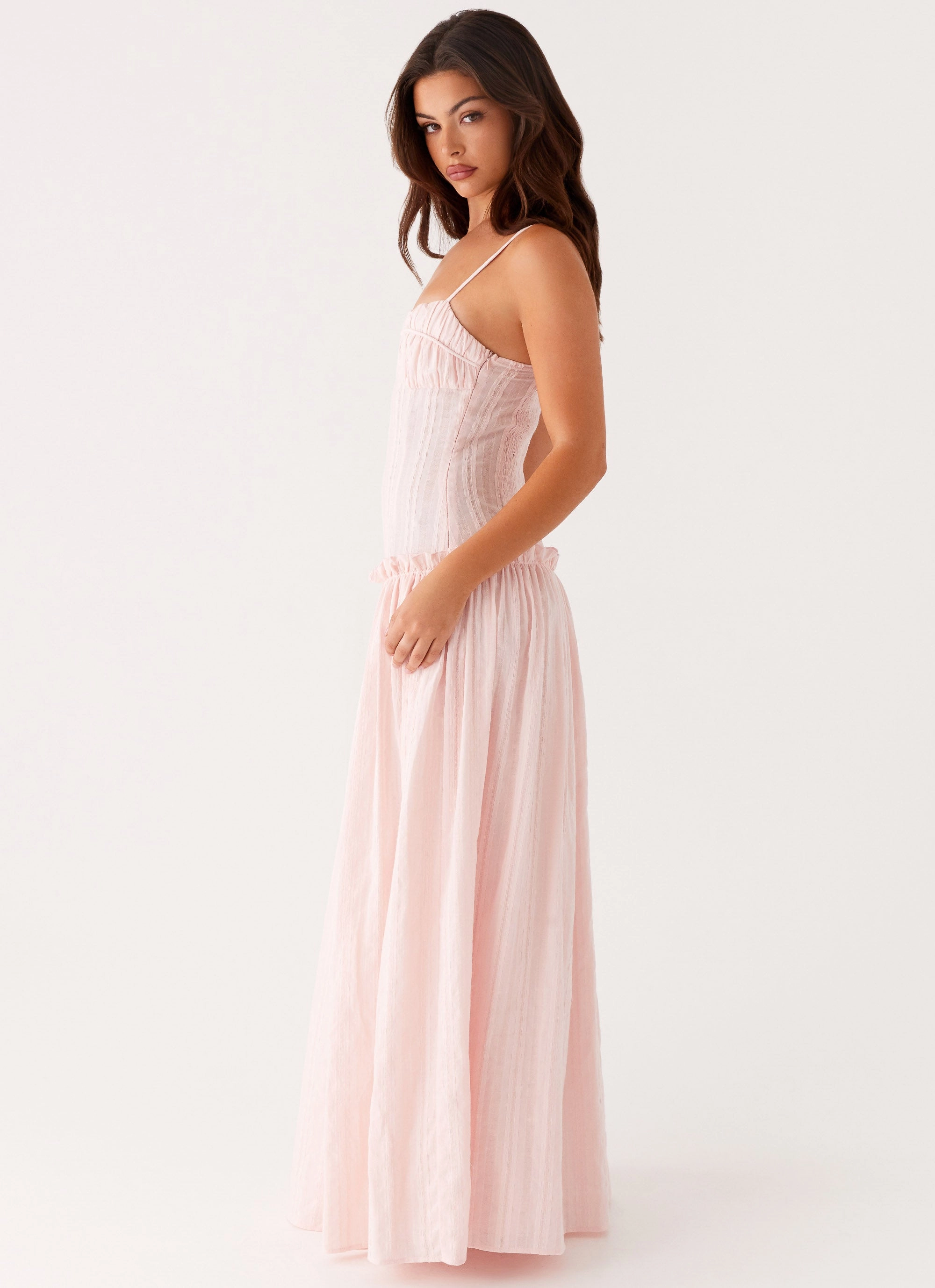 Flattering Cut AntiStaticMaterial Jacinda Drop Waist Maxi Dress - Pink