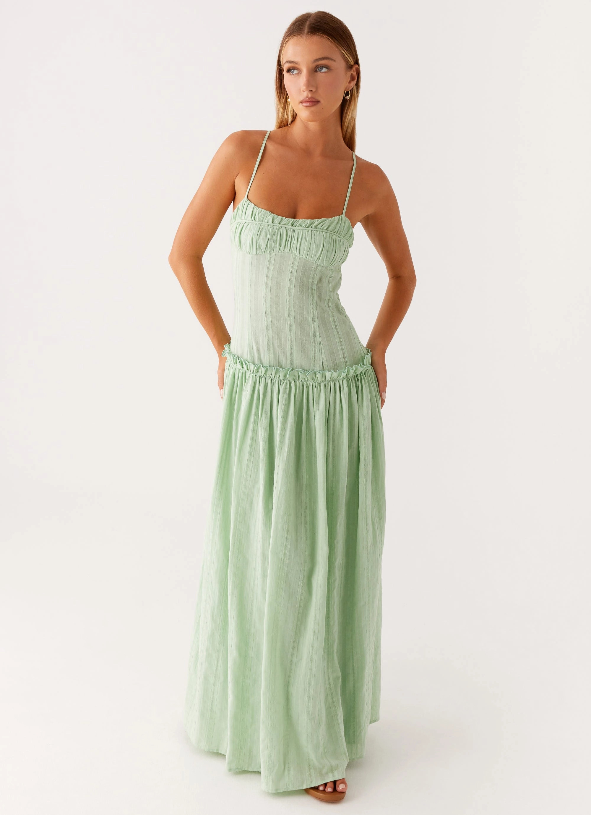 Jacinda Drop Waist Maxi Dress - Sage Modern Texture Sculpted Form