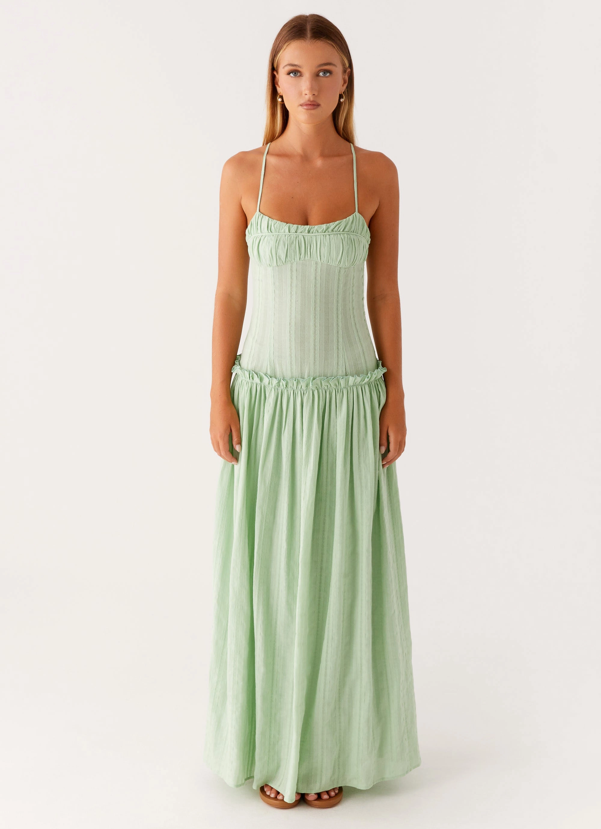 Jacinda Drop Waist Maxi Dress - Sage Wrinkle-Free-Finish Occasion Wear