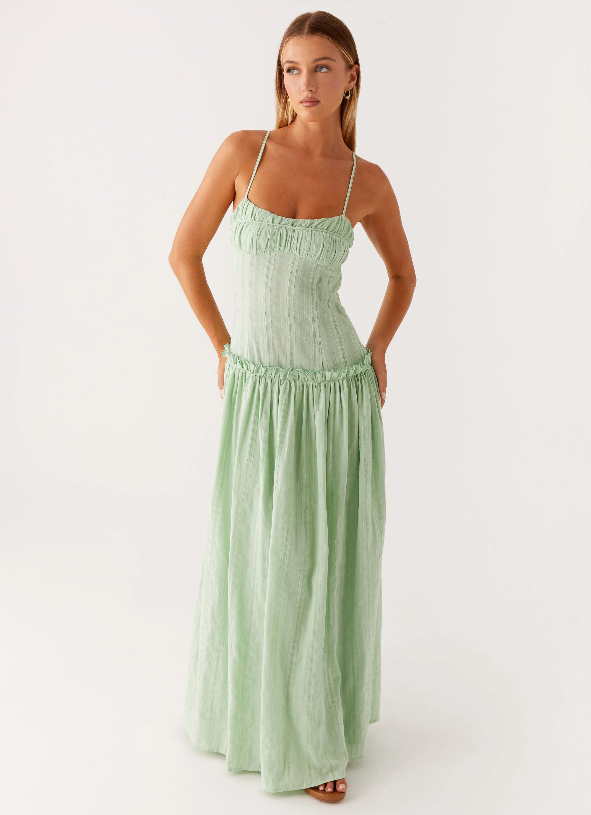Jacinda Drop Waist Maxi Dress - Sage Sophisticated Vibe