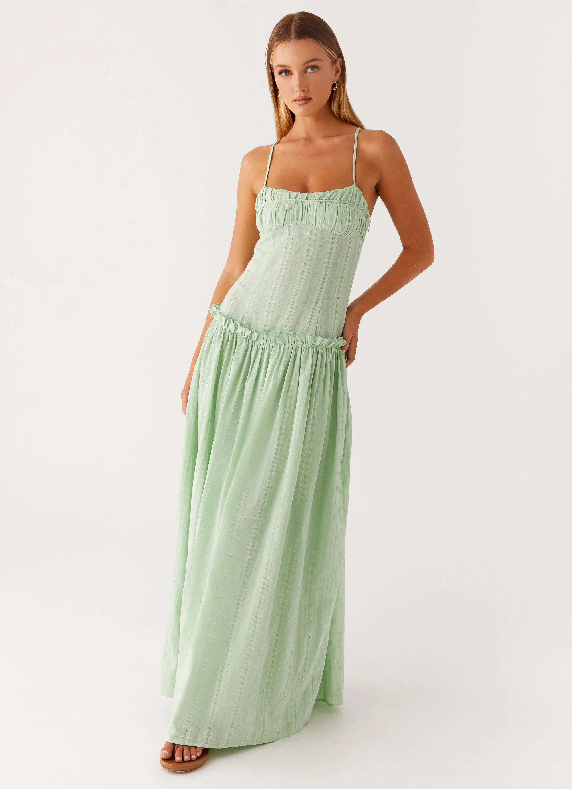 Open Design Flexible Style Jacinda Drop Waist Maxi Dress - Sage