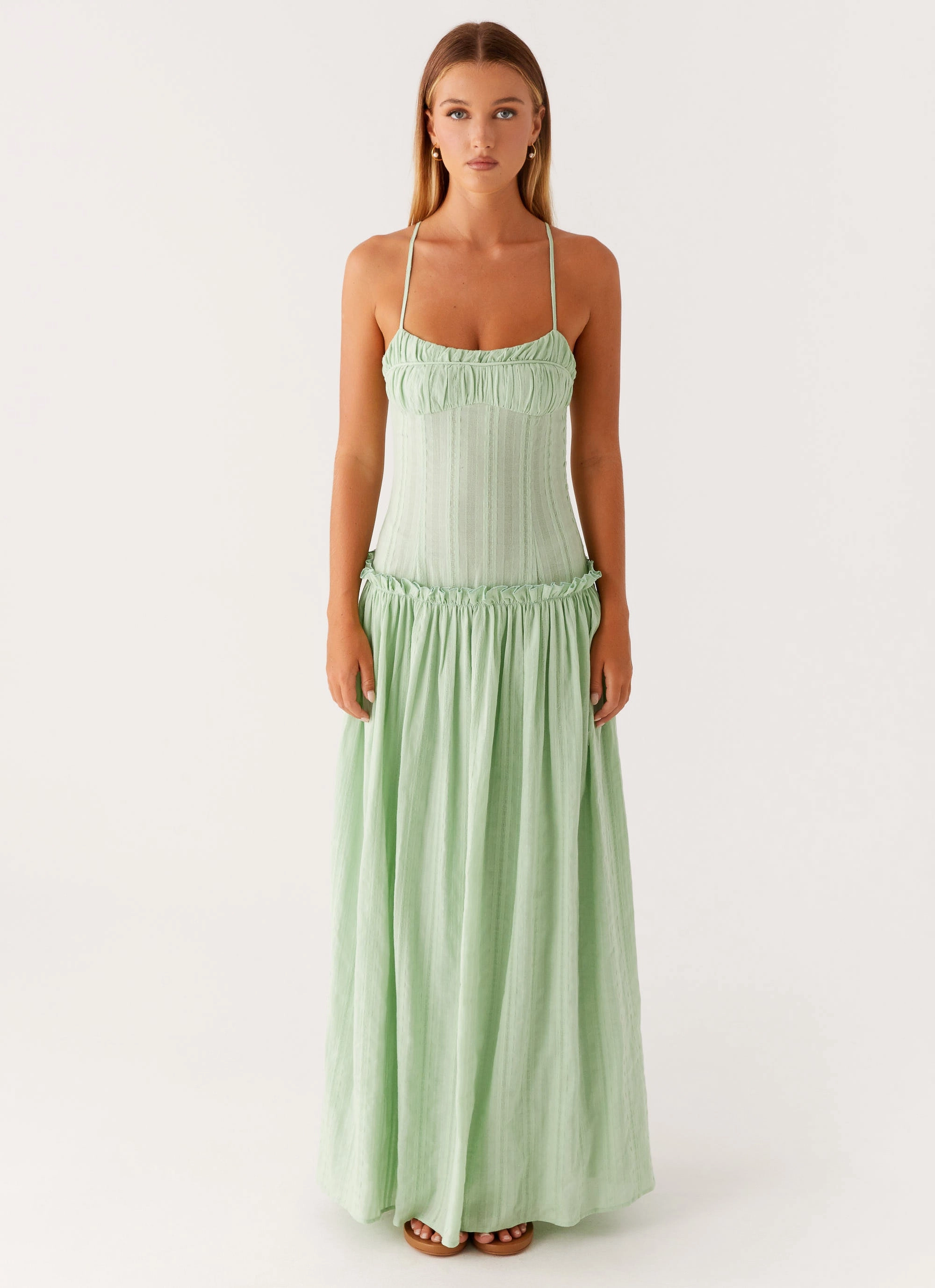 Jacinda Drop Waist Maxi Dress - Sage Bold Touches Urban Motion