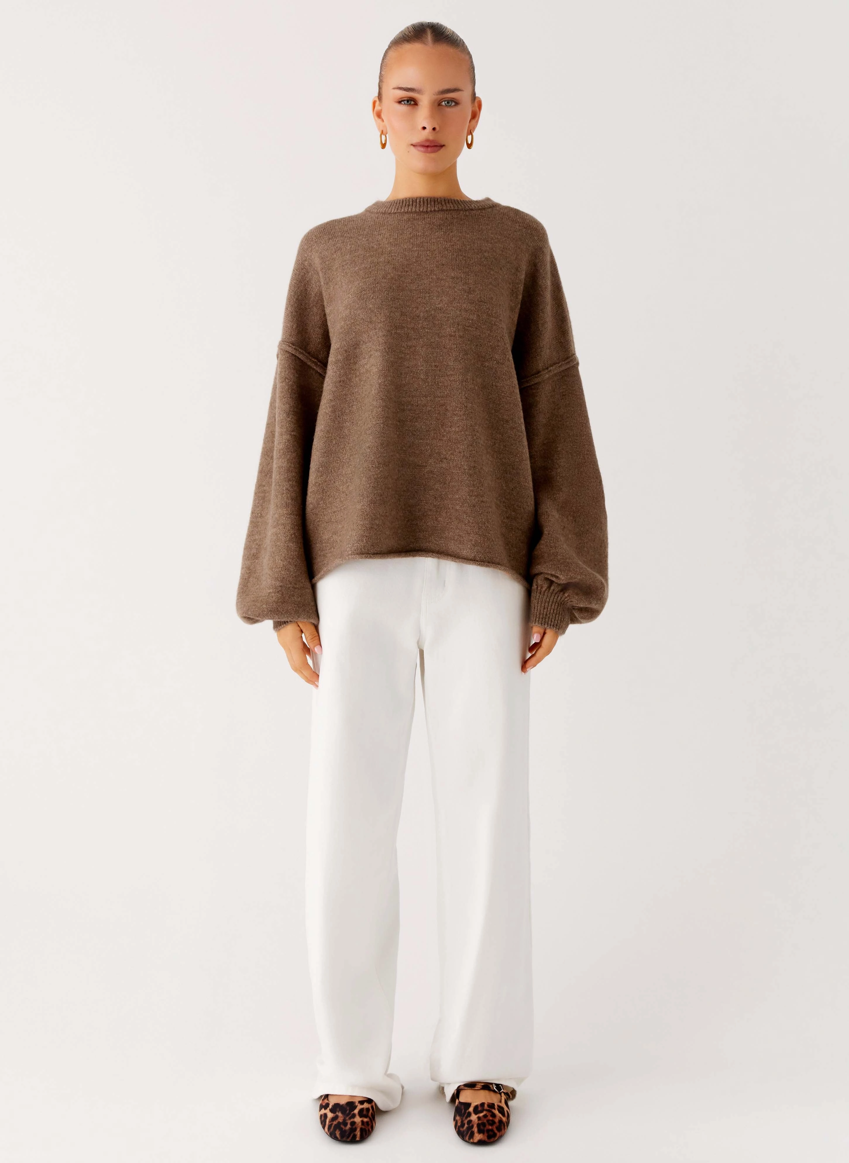 Jack Oversized Knit Sweater - Tan Marle NoRoll Hem Technology Fashionable Fit