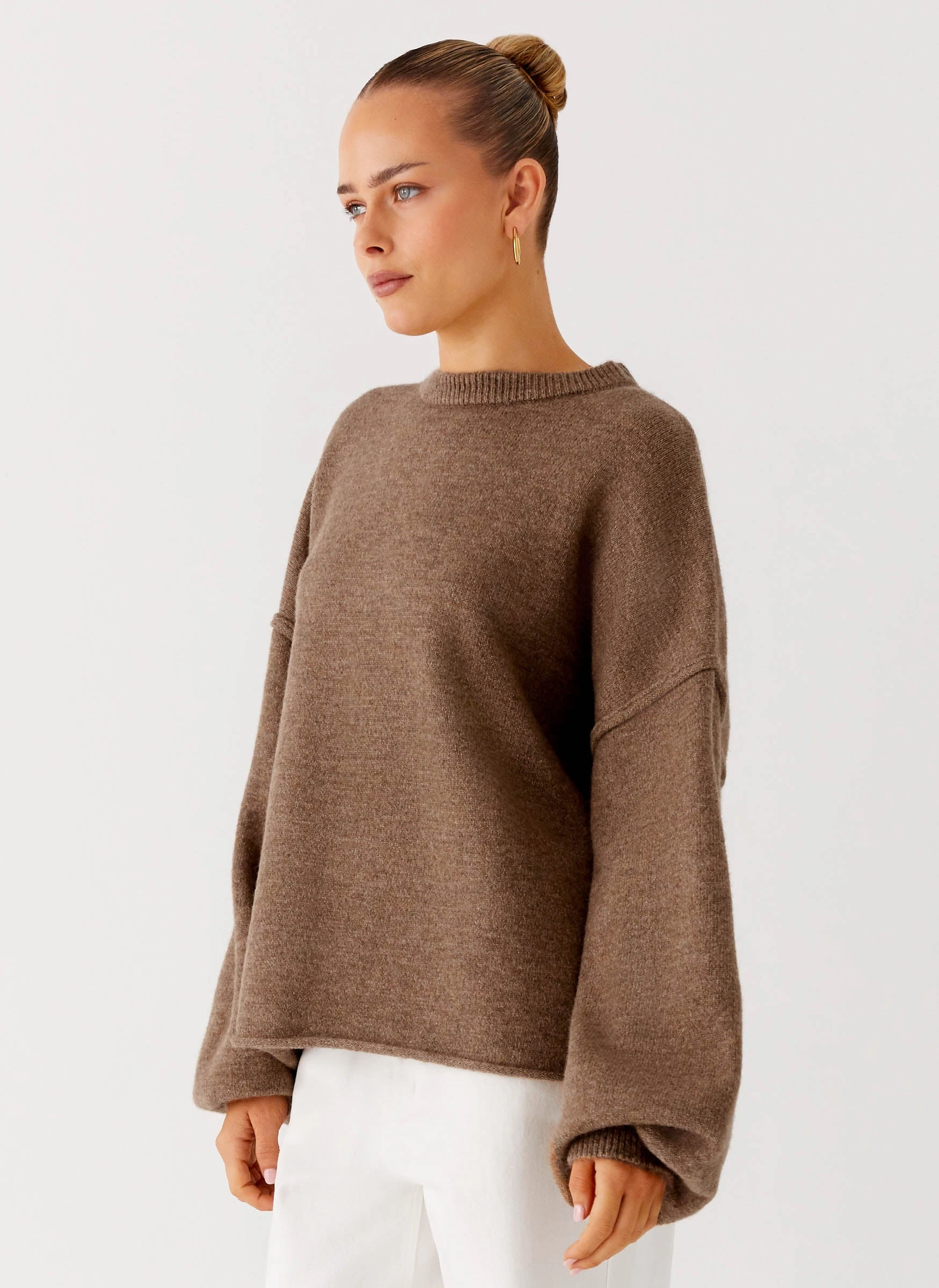 QuickDry Texture Jack Oversized Knit Sweater - Tan Marle