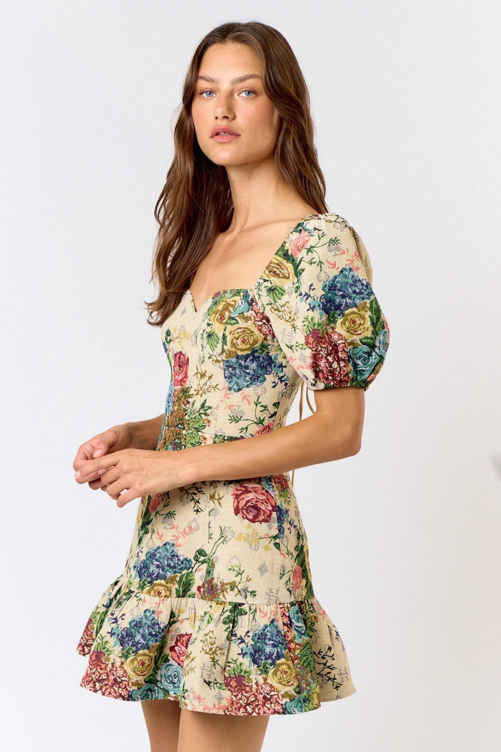 Jacquard Lace Up Mini Dress HighDensity Weave