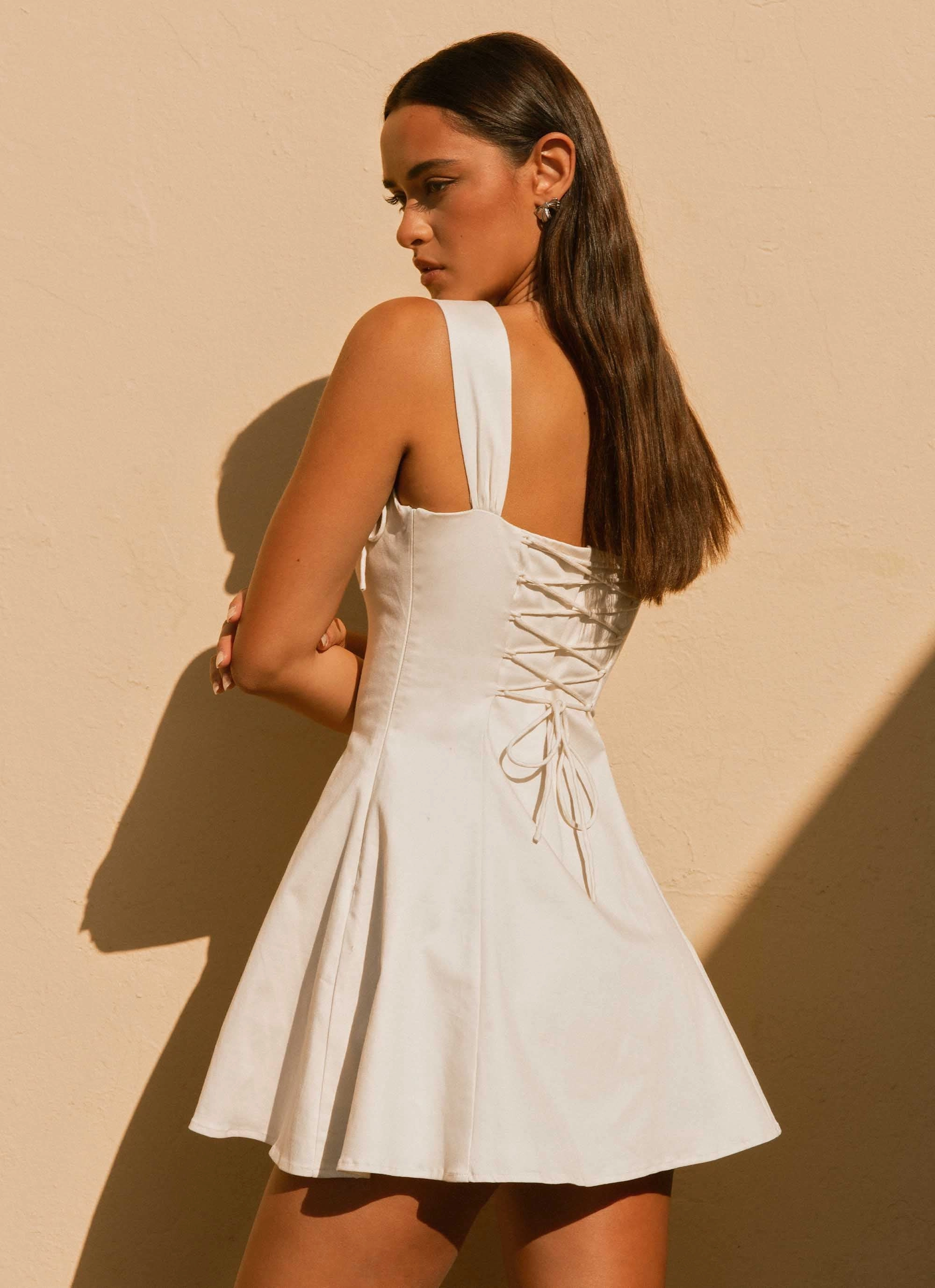 Fashion Layer Smooth Shape Jamaya Tie Mini Dress - Ivory