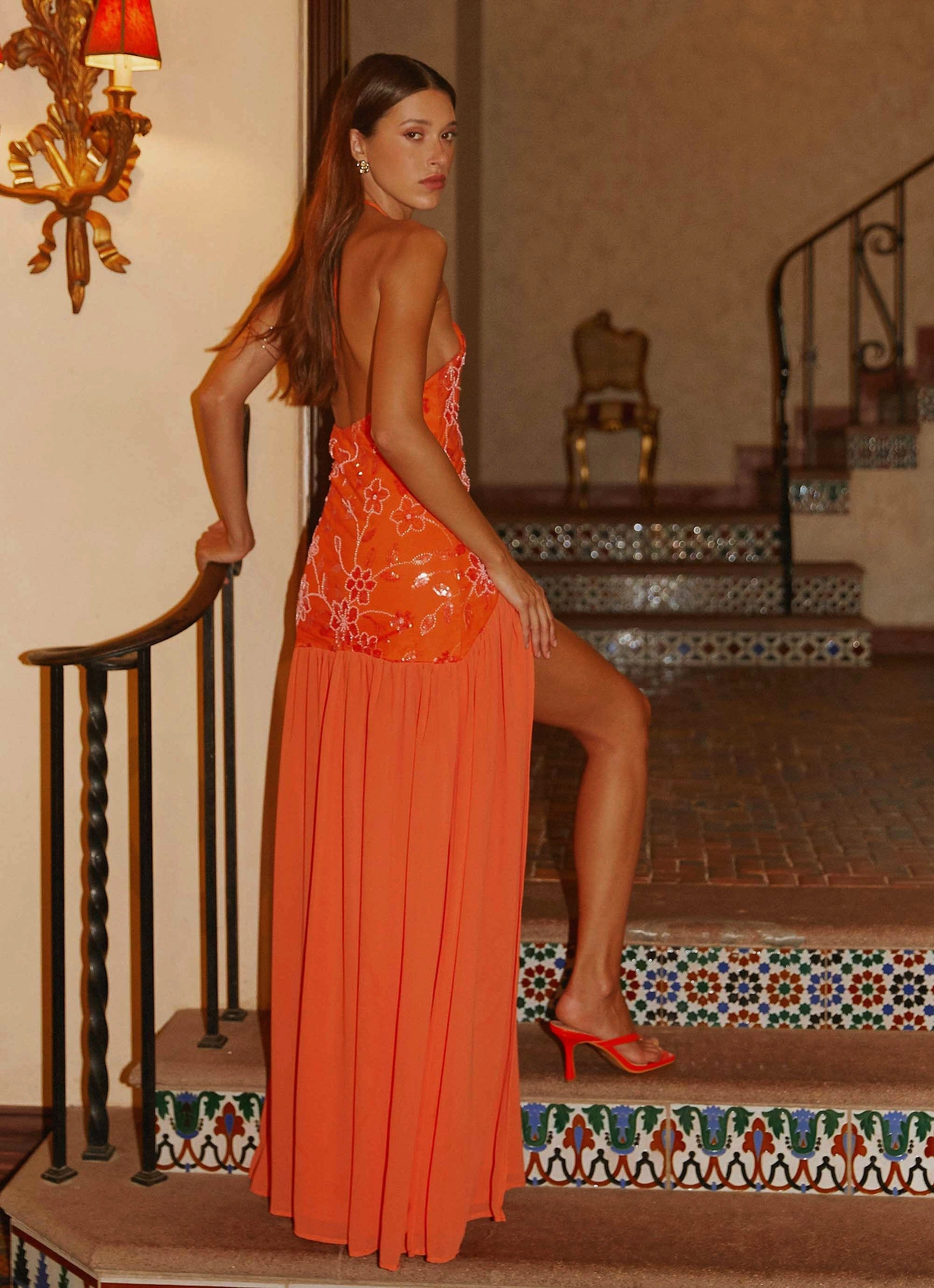 Janelle Beaded Maxi Dress - Orange Body Safe