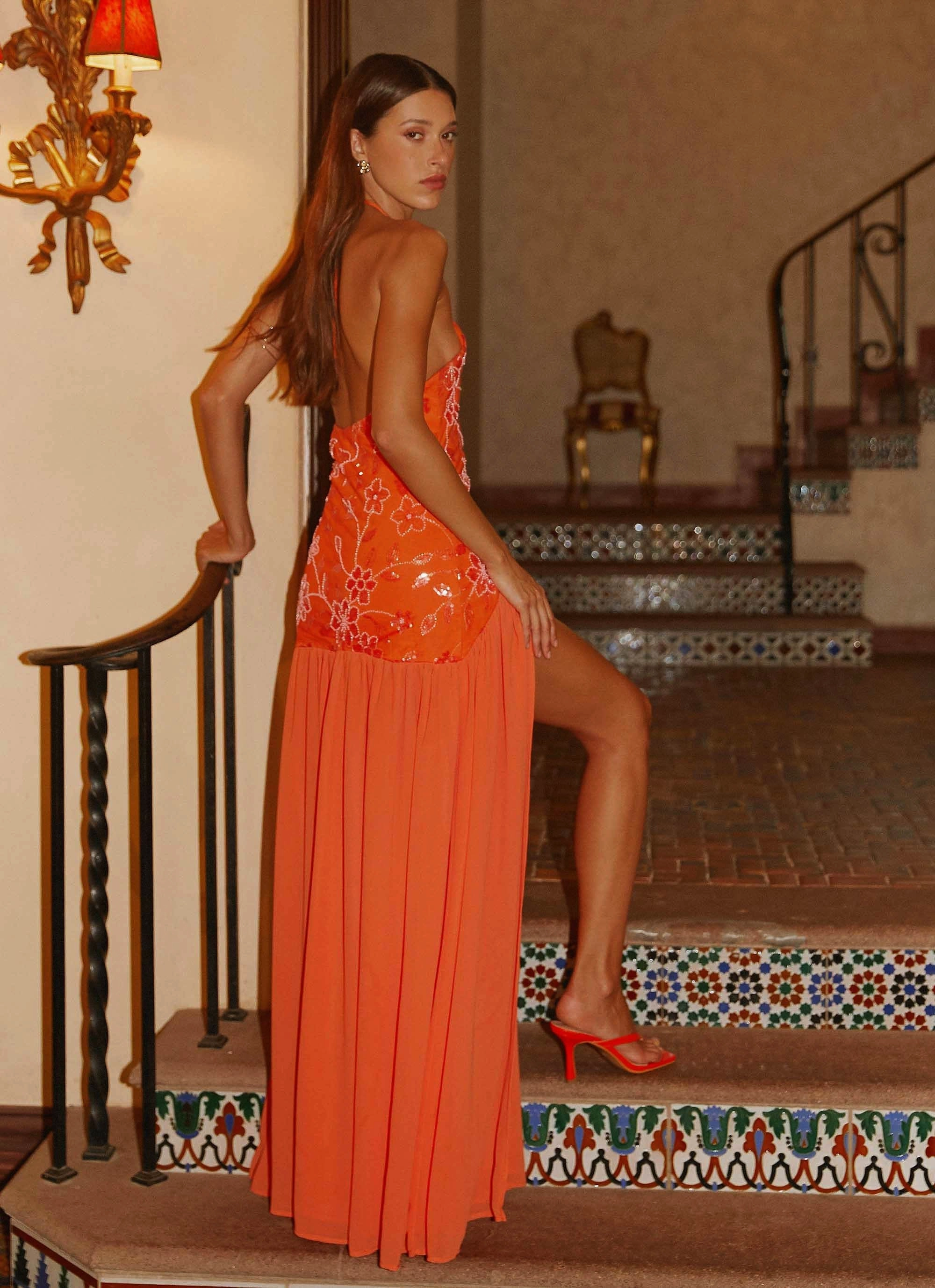 Janelle Beaded Maxi Dress - Orange Seasonal Must-Have