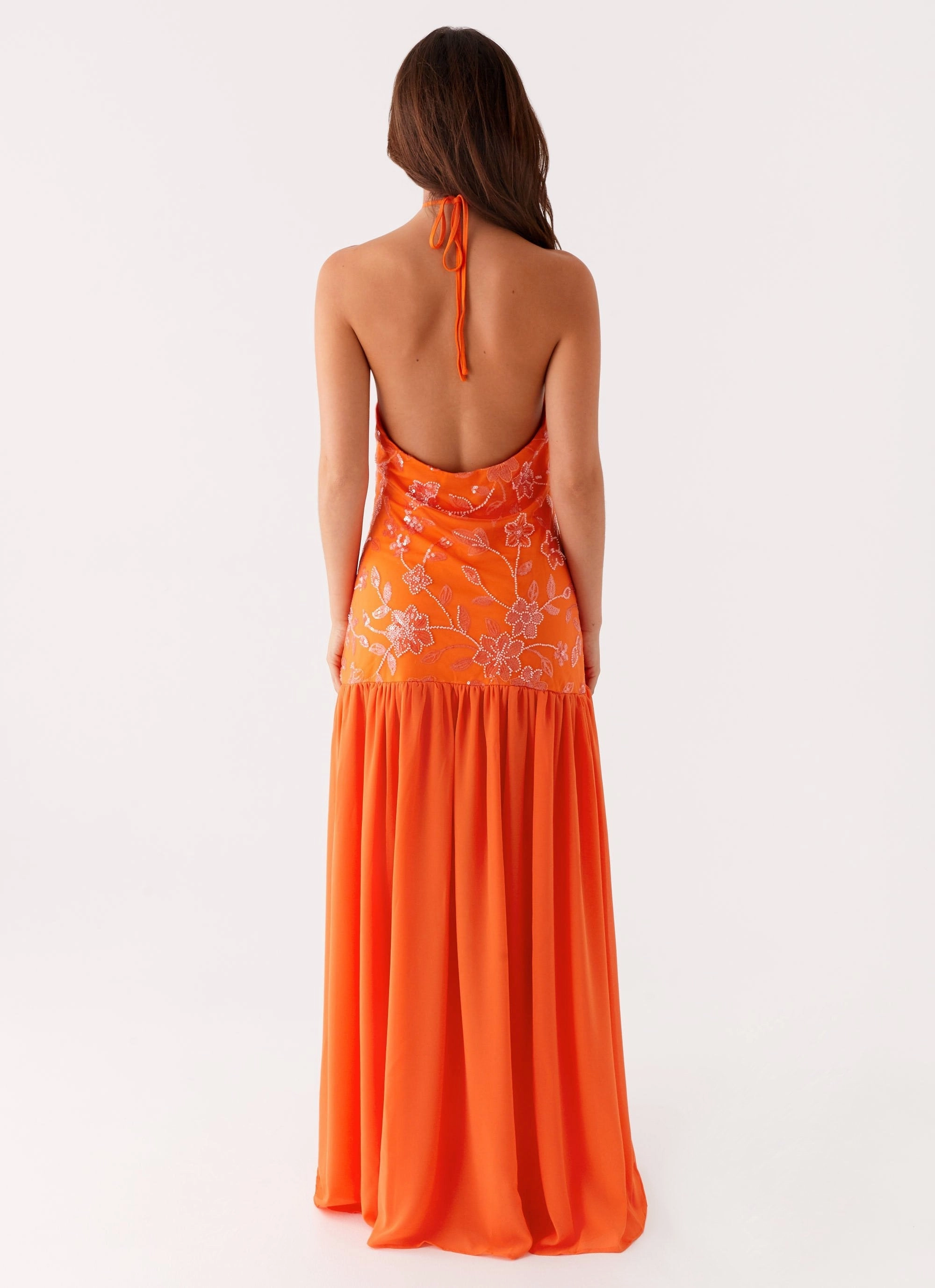 Janelle Beaded Maxi Dress - Orange Comfortable fit dress