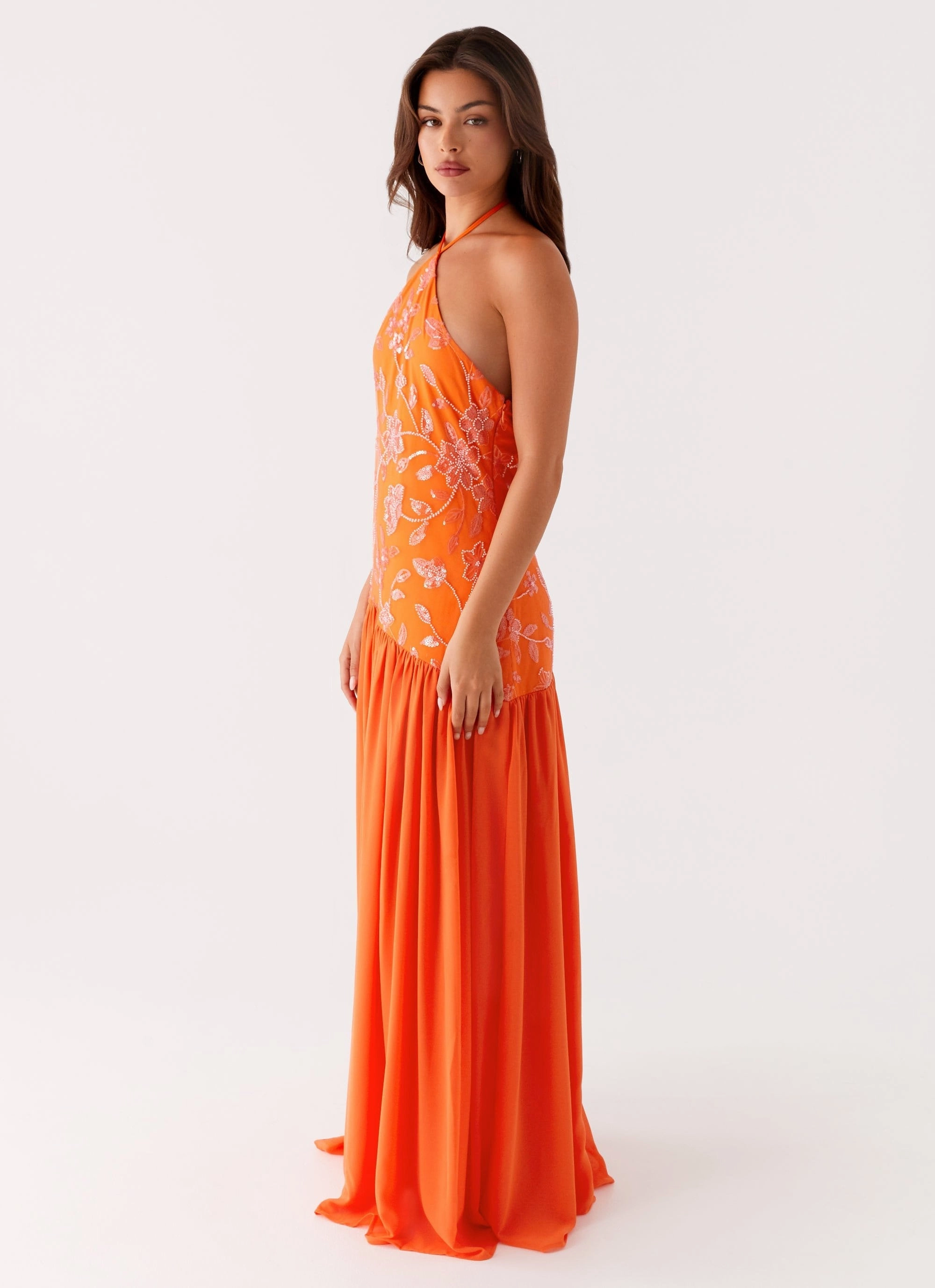 Janelle Beaded Maxi Dress - Orange Sleek Draping Wardrobe-Staple