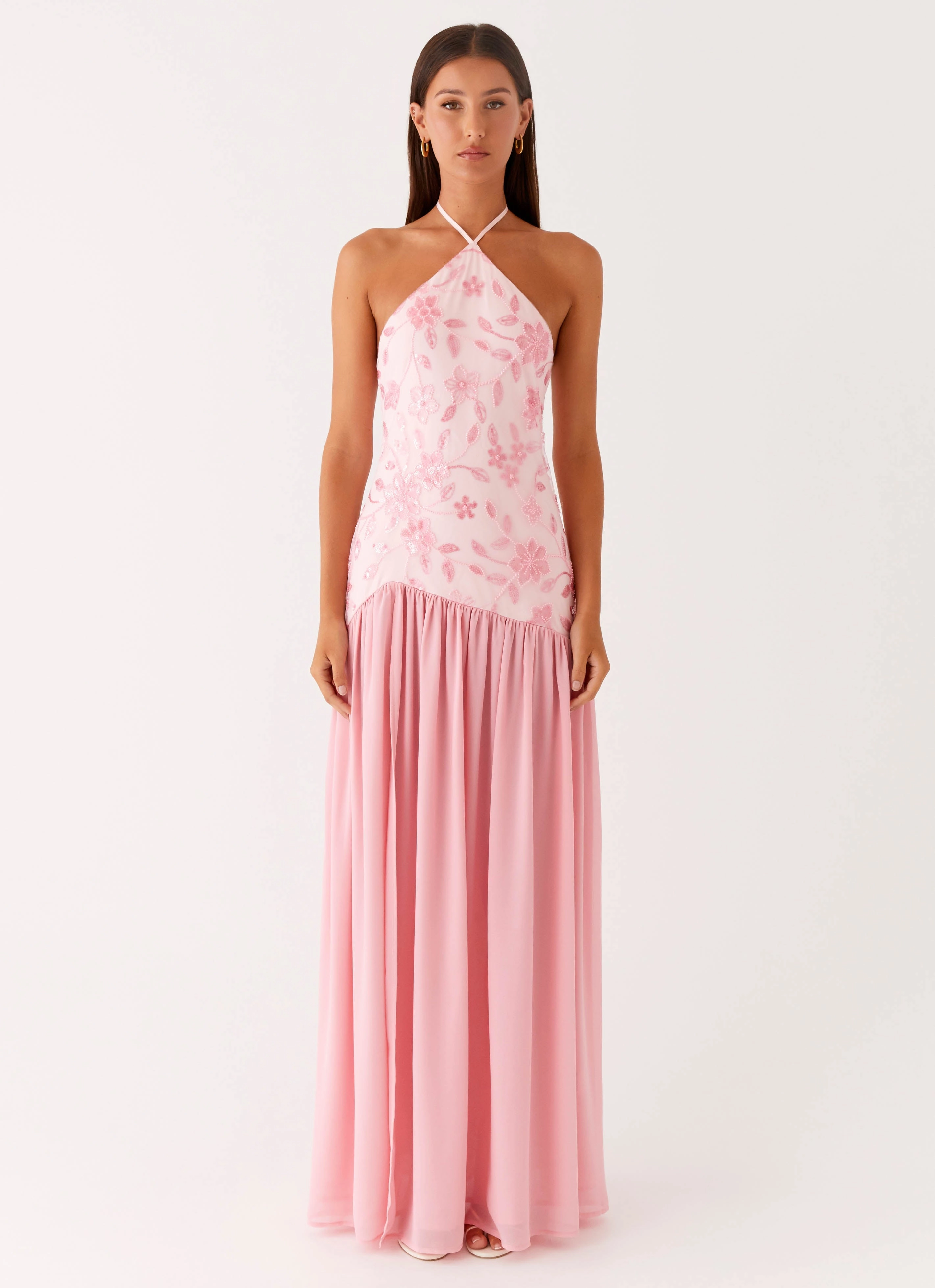 Janelle Beaded Maxi Dress - Pink Party Floral Farm Air