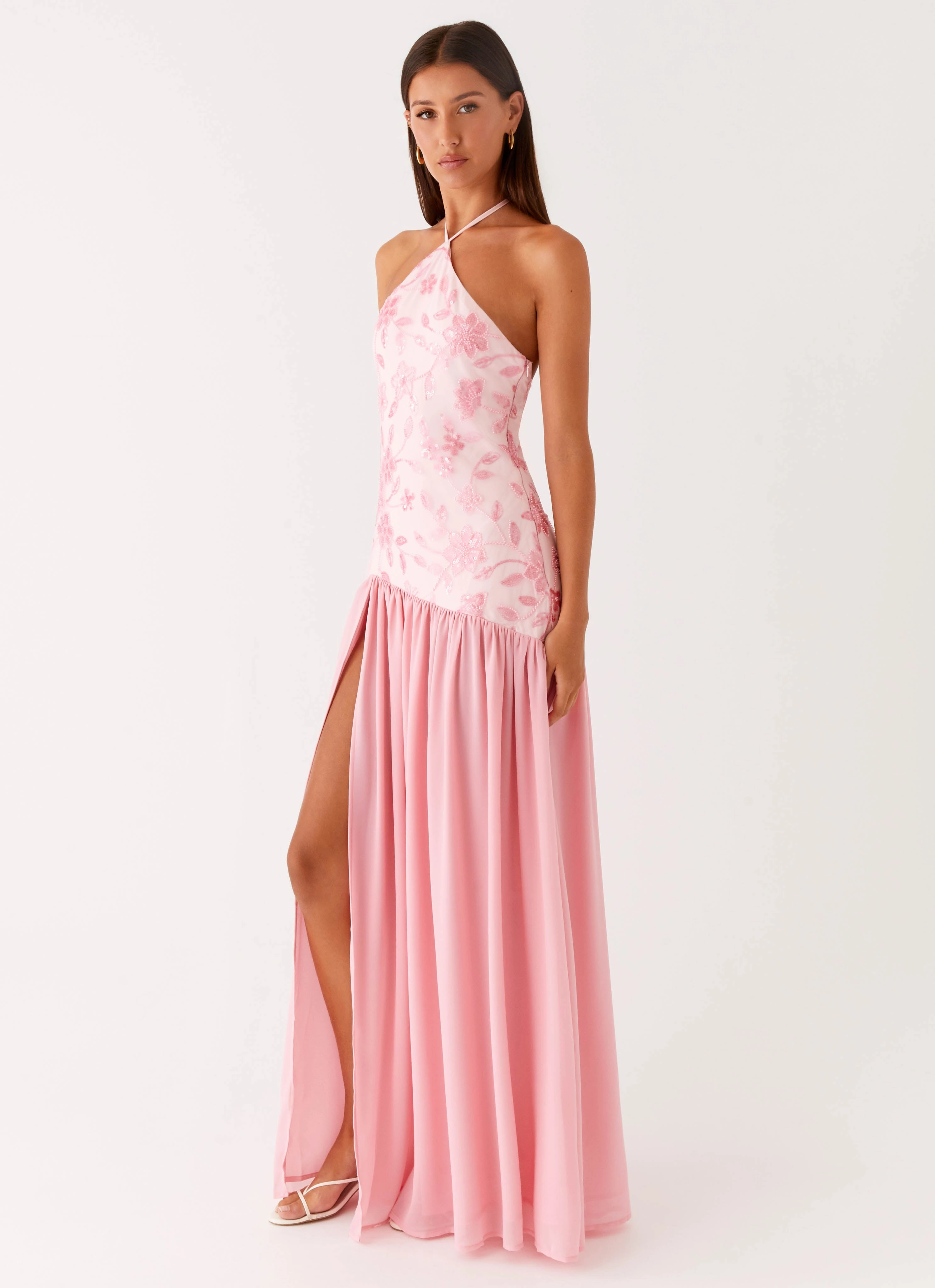Janelle Beaded Maxi Dress - Pink Relax Draping