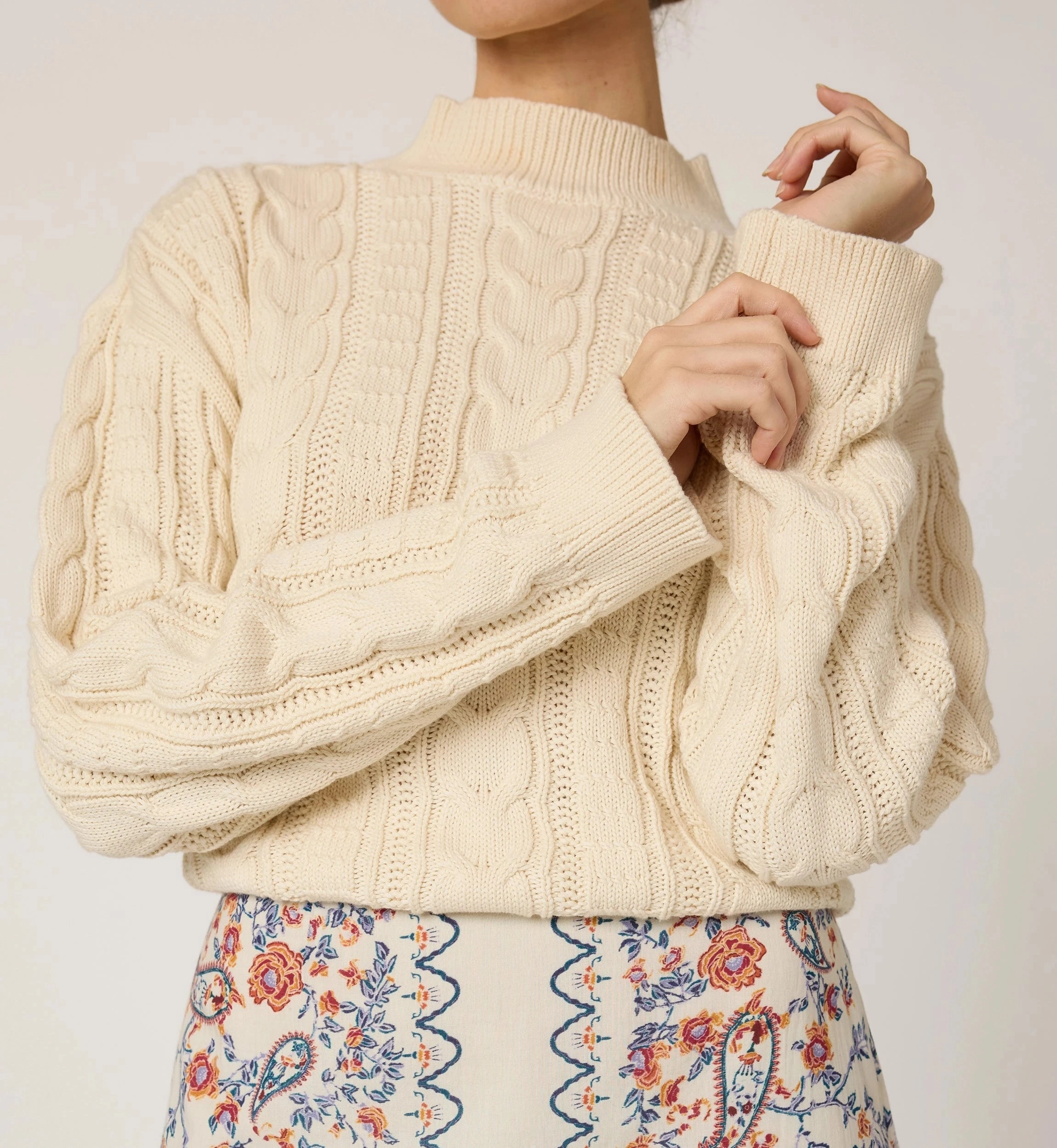 Layered Hem Detailing Airflow Mesh Insert Janie Sweater | Ivory