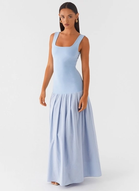 Button-front Contrasting Detail Jaxon Maxi Dress - Blue