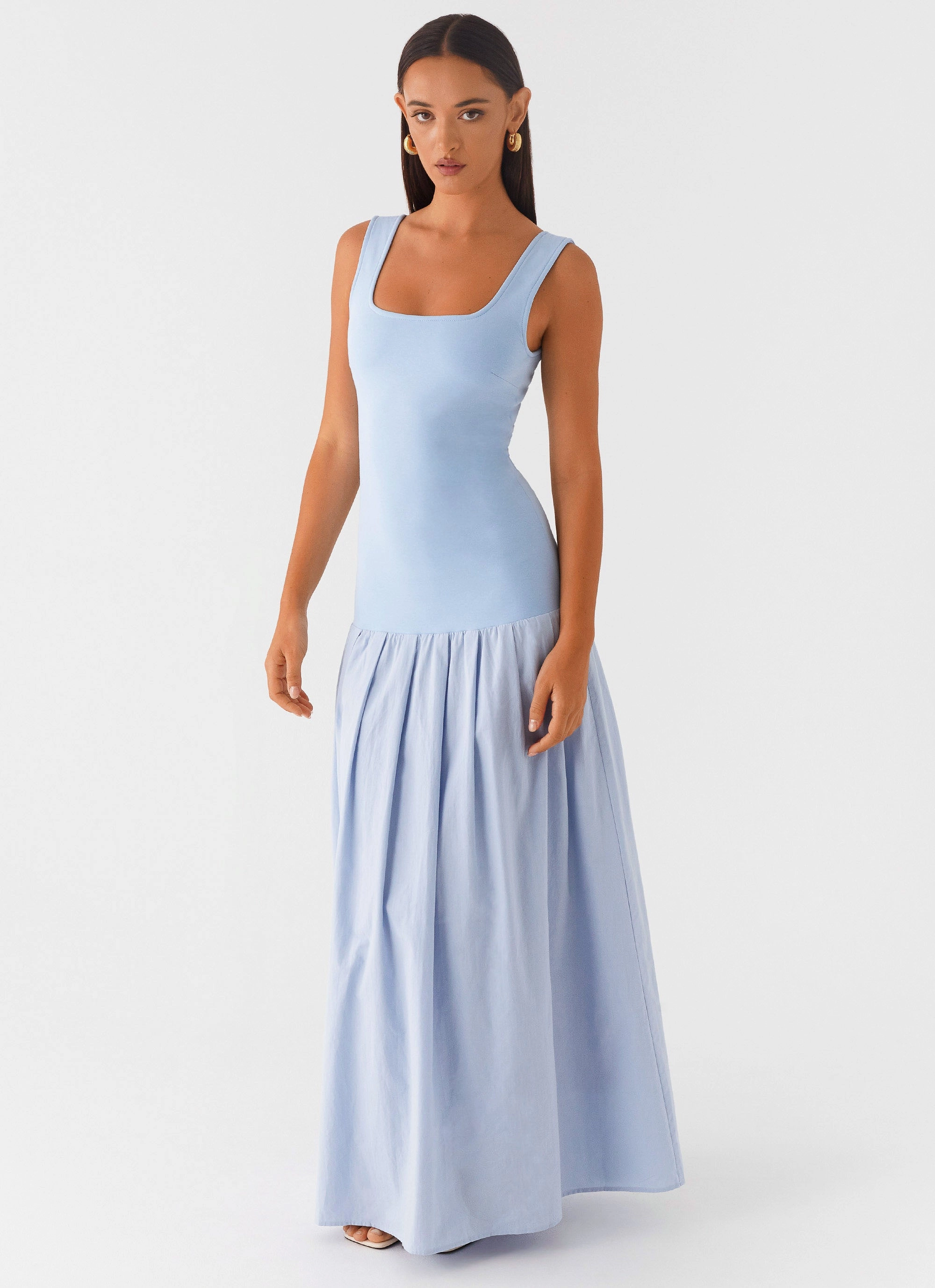 Satin Layers Light Blend Jaxon Maxi Dress - Blue