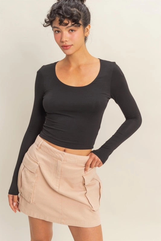 Jenna Scoop Neck Long Sleeve Crop Top Return - on - investment - high