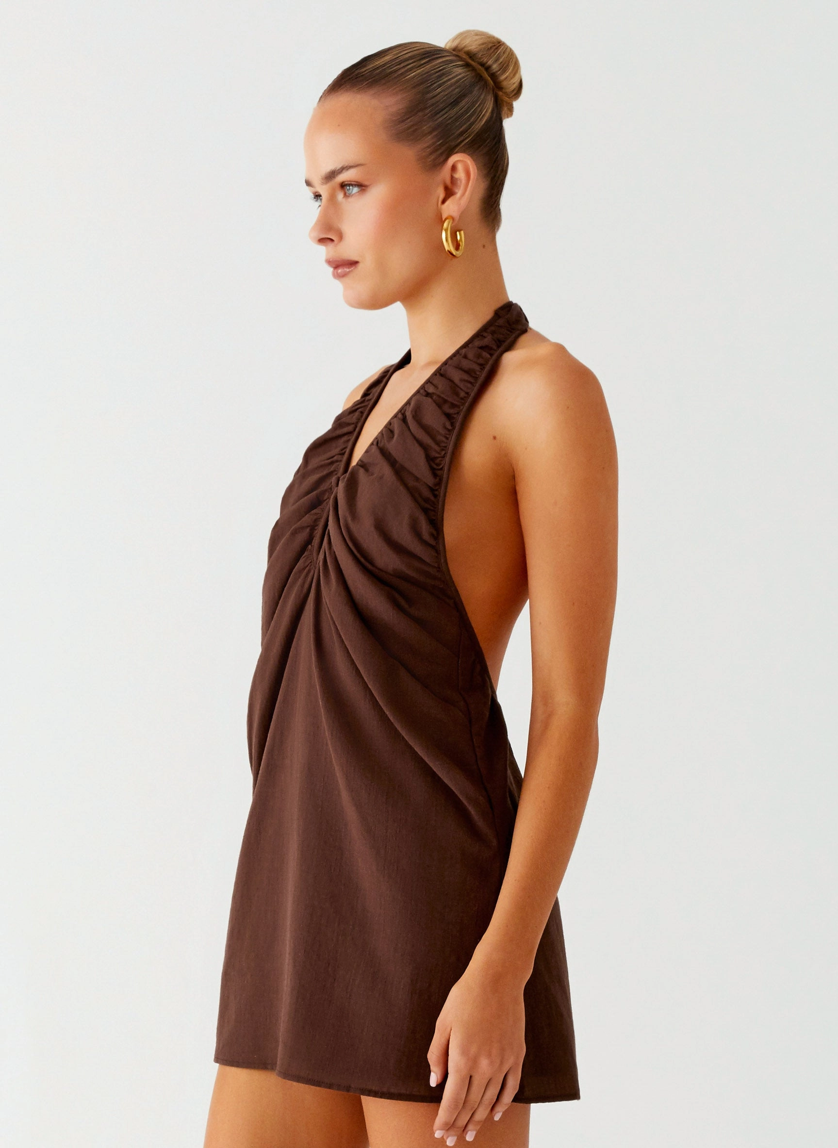 Jepsen Halter Mini Dress - Chocolate Clean Cut