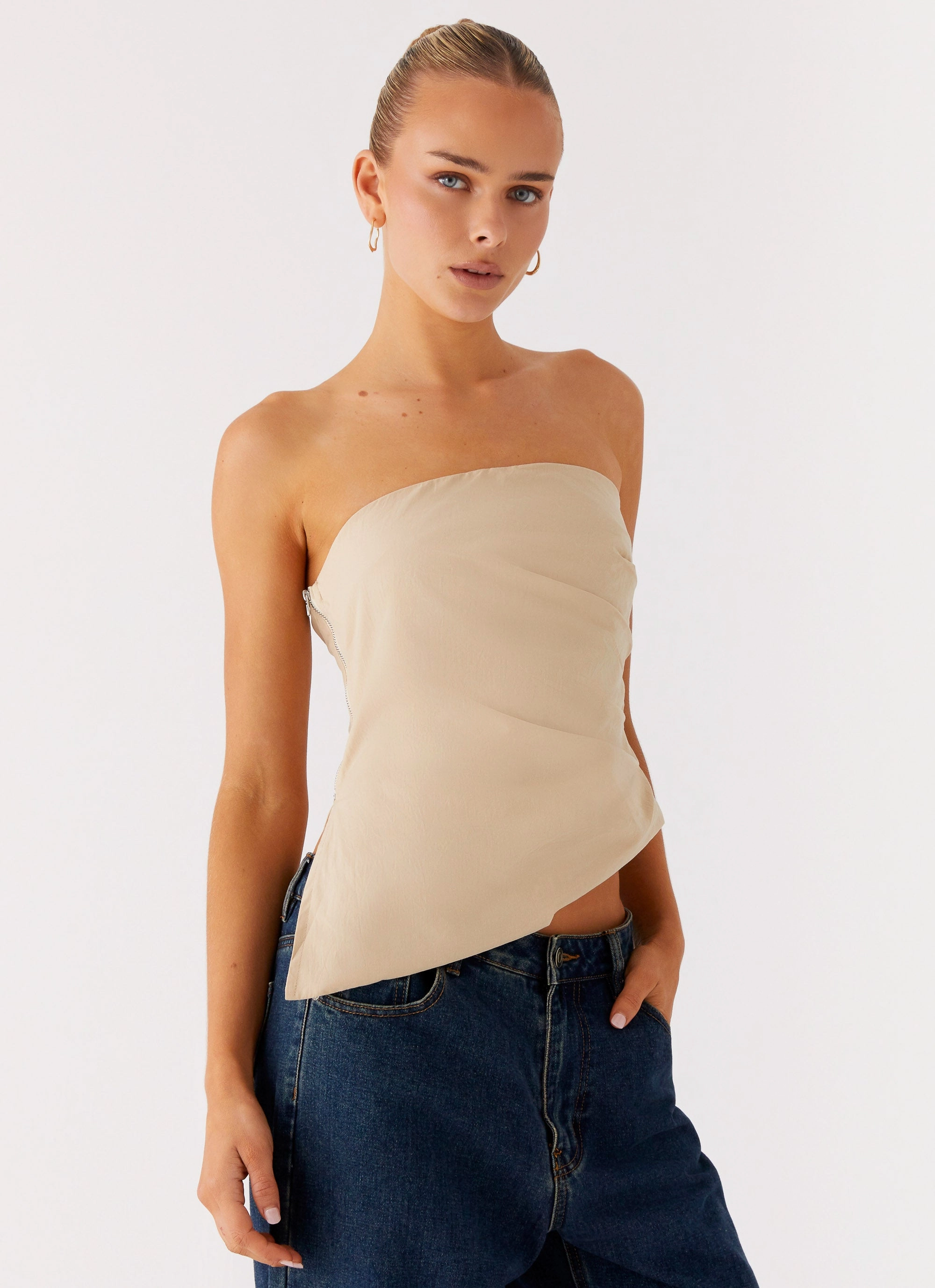 Briana Strapless Top - Tan VentilatedBackPanel