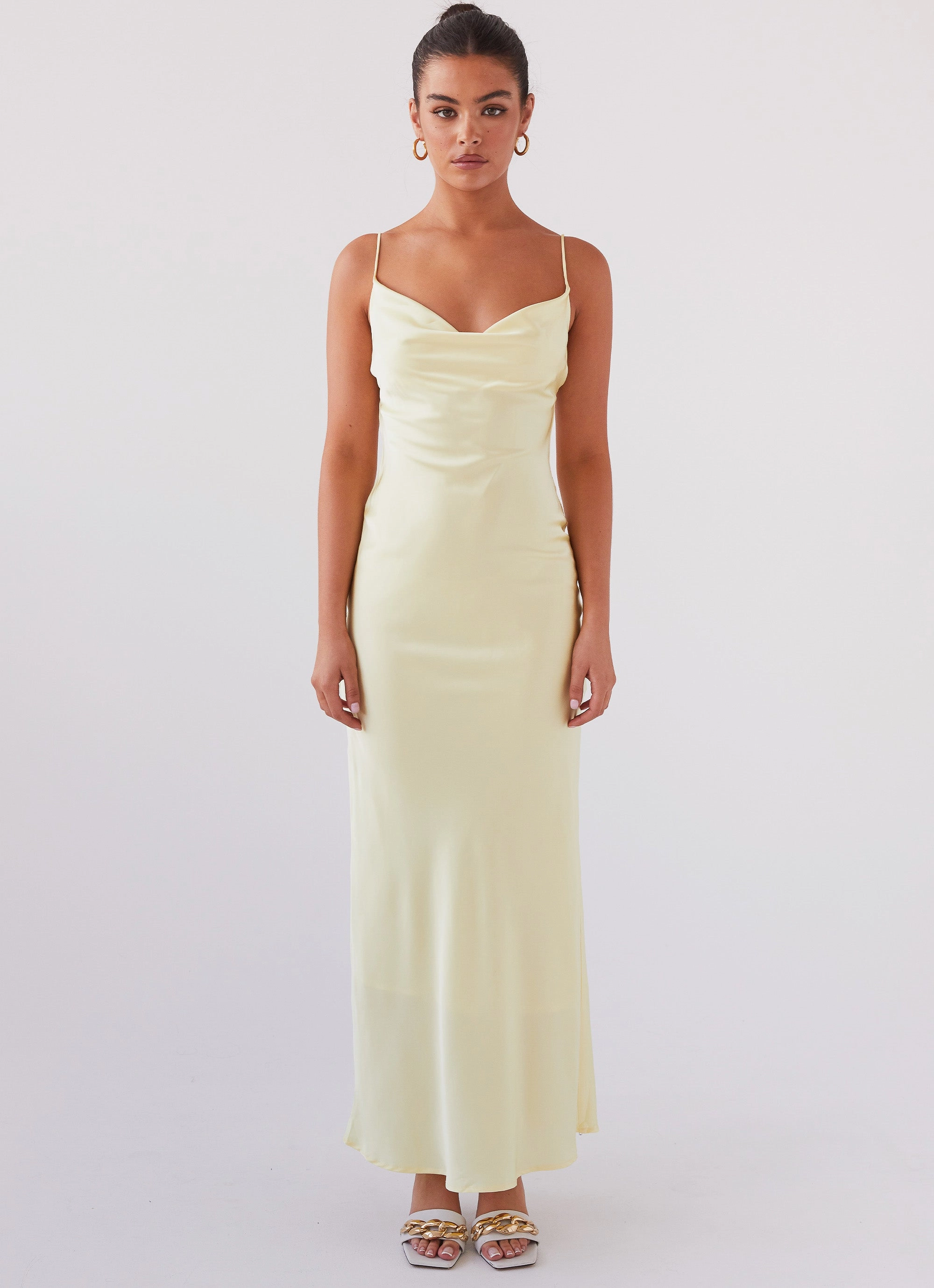 Joanna Satin Maxi Dress - Lemon Layer Ready Delicate Details