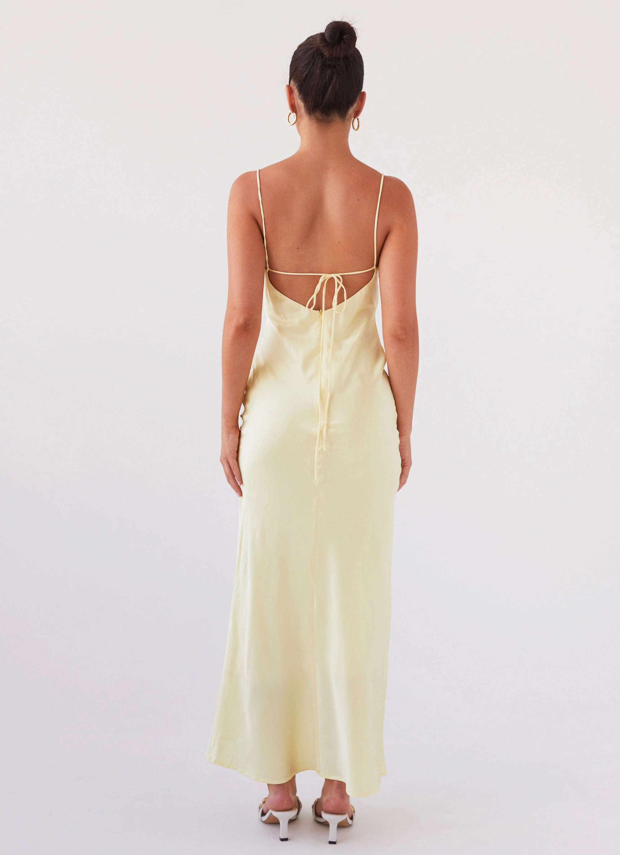 Joanna Satin Maxi Dress - Lemon Shimmer-Finish Spring-Season