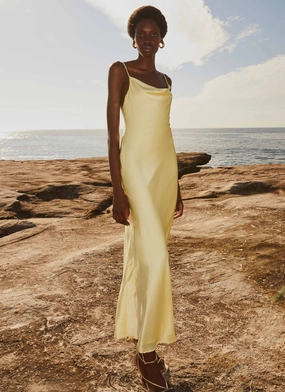 Flattering Fit for All Joanna Satin Maxi Dress - Lemon