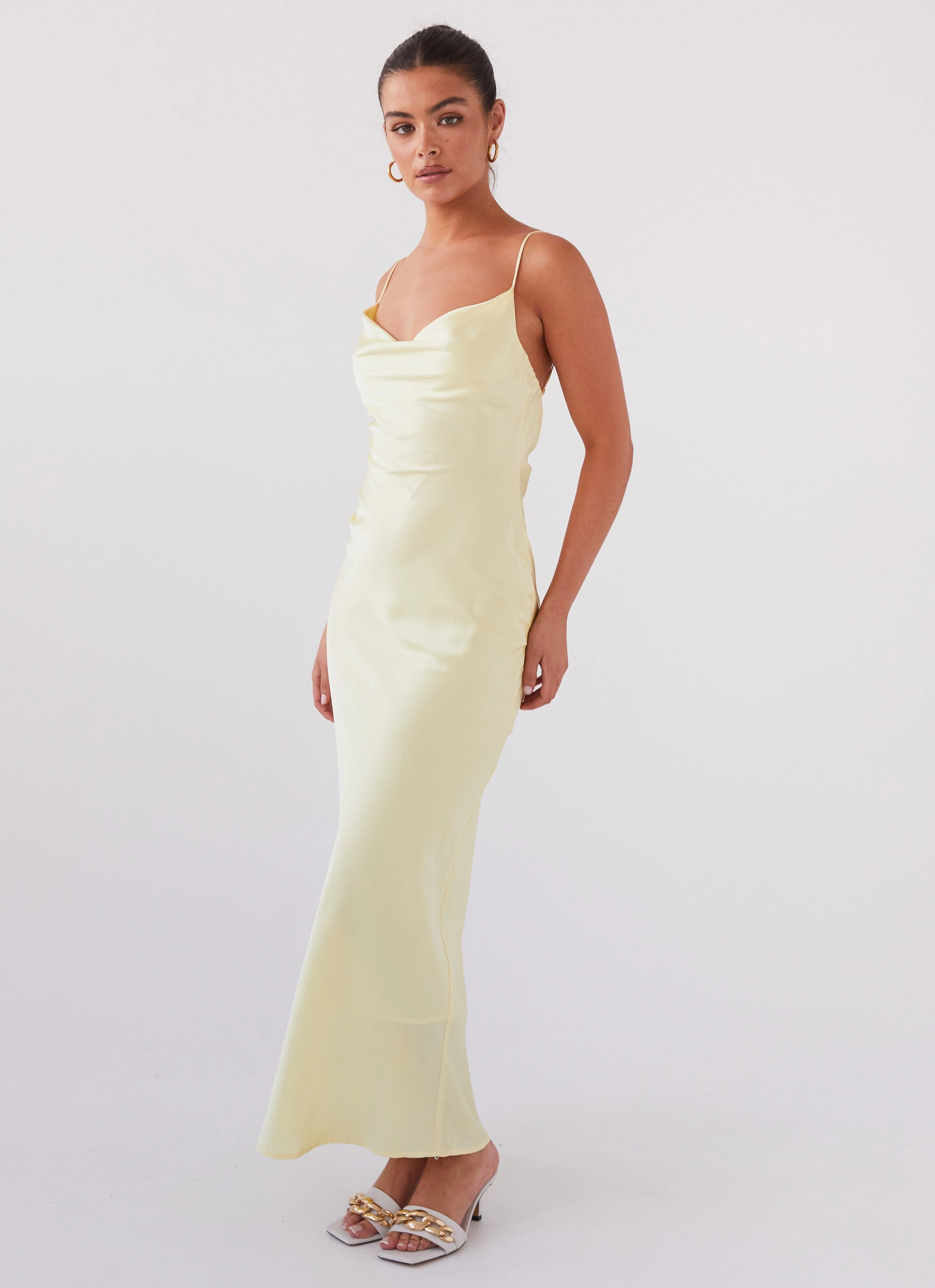 Draped Layer Joanna Satin Maxi Dress - Lemon