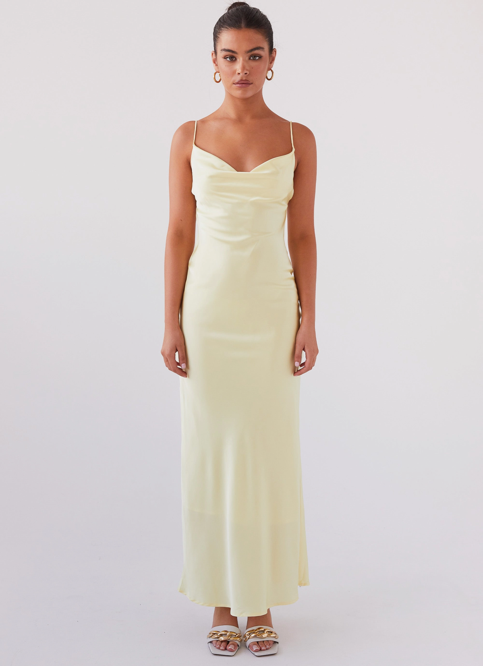 Joanna Satin Maxi Dress - Lemon Flow Friendly Evening Event