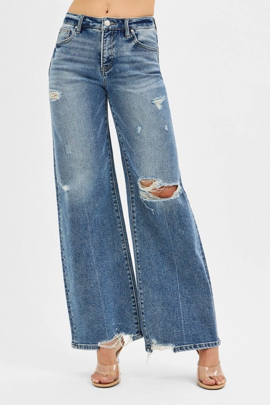 Johanna Tummy Control Mid Rise Fit Wide Jeans Breathable Ventilation