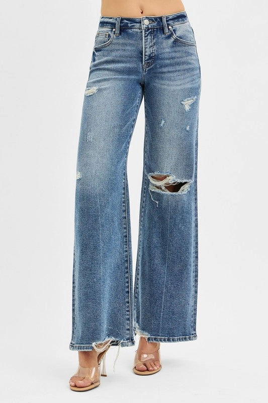 Johanna Tummy Control Mid Rise Fit Wide Jeans AdjustableHem