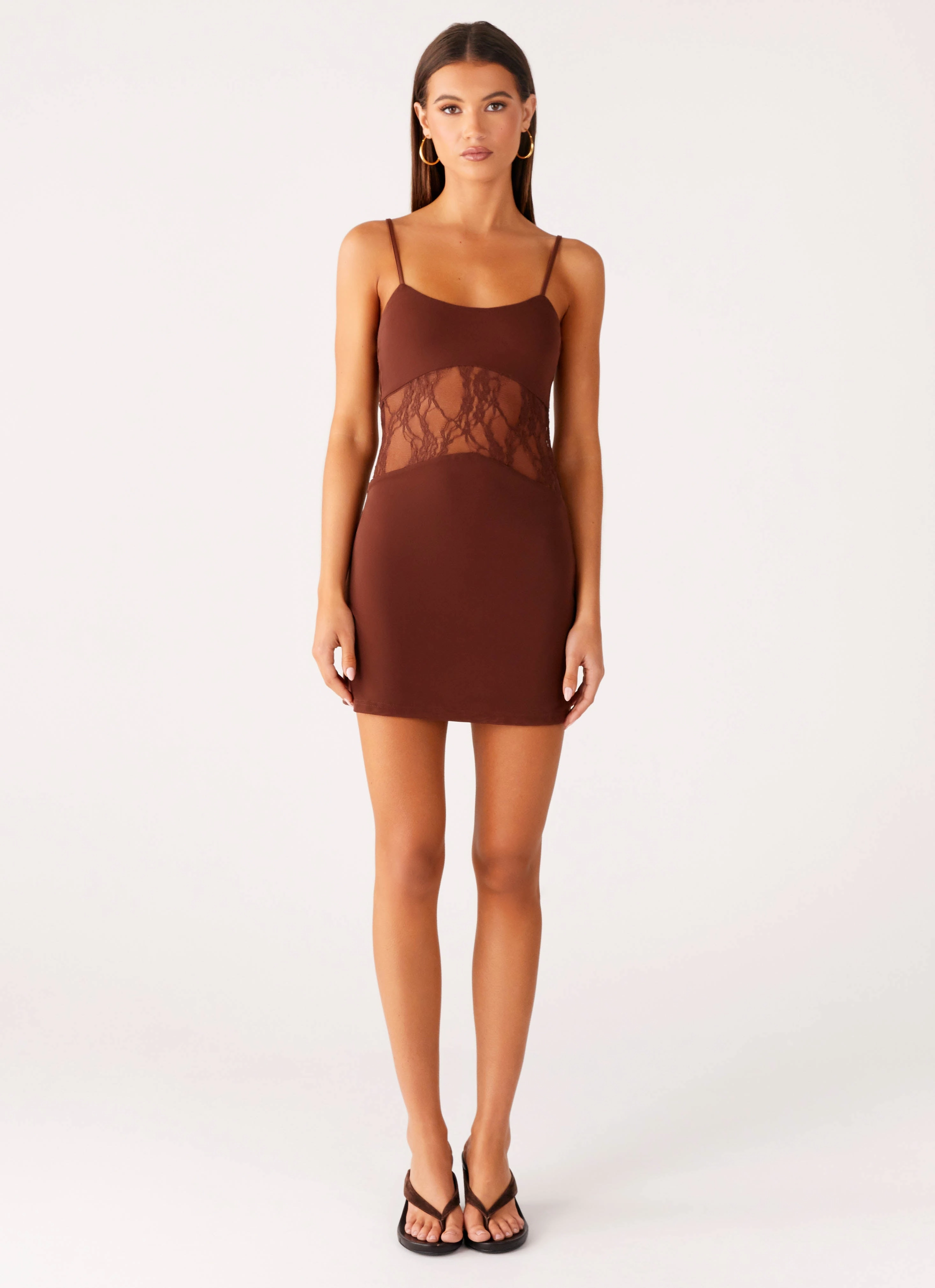 Smart Outfit Satin Finish Jordanna Lace Mini Dress - Chocolate