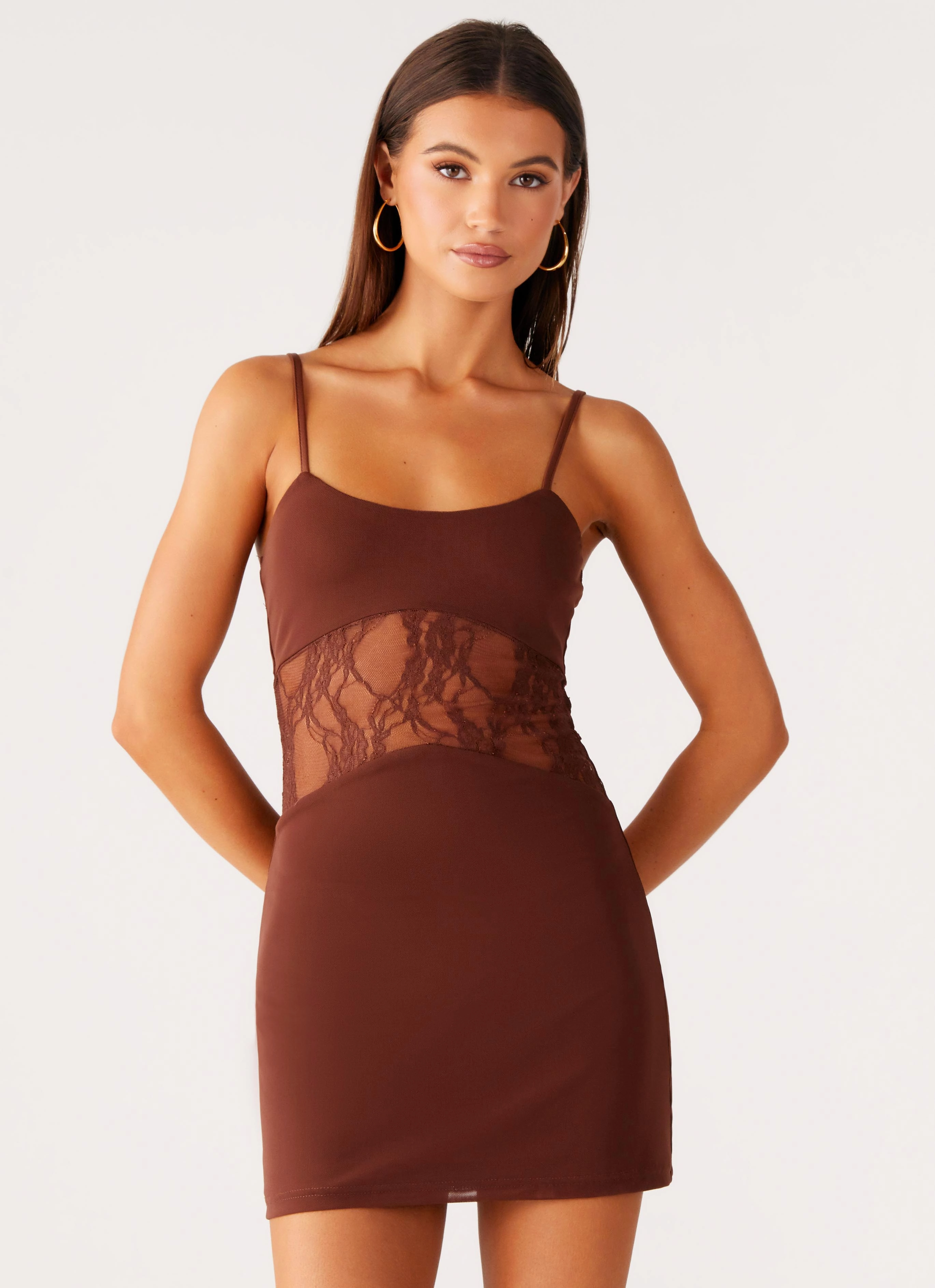 Jordanna Lace Mini Dress - Chocolate Breezy Fit Urban Casual