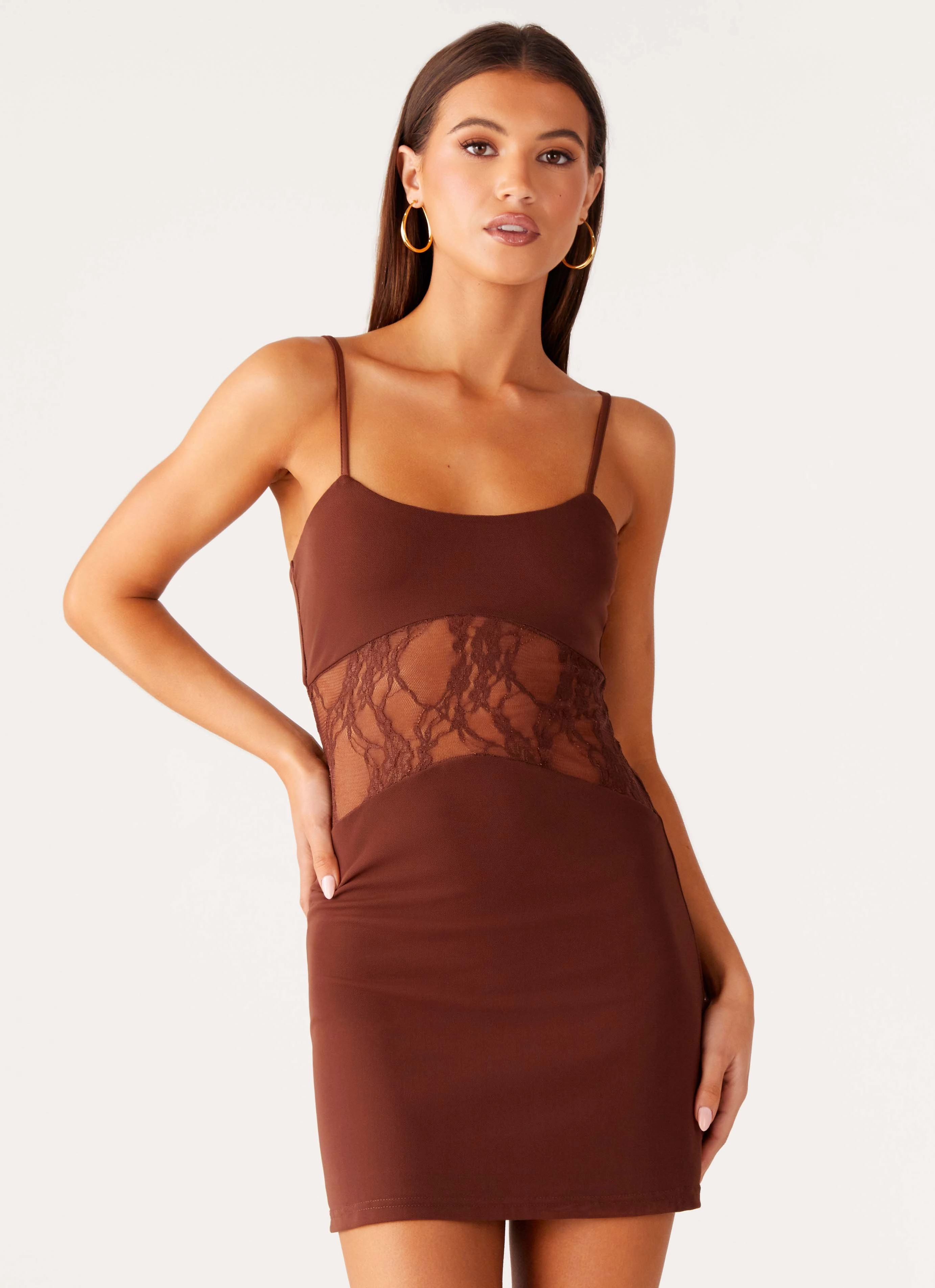Jordanna Lace Mini Dress - Chocolate Elegant Layering Chill Comfort
